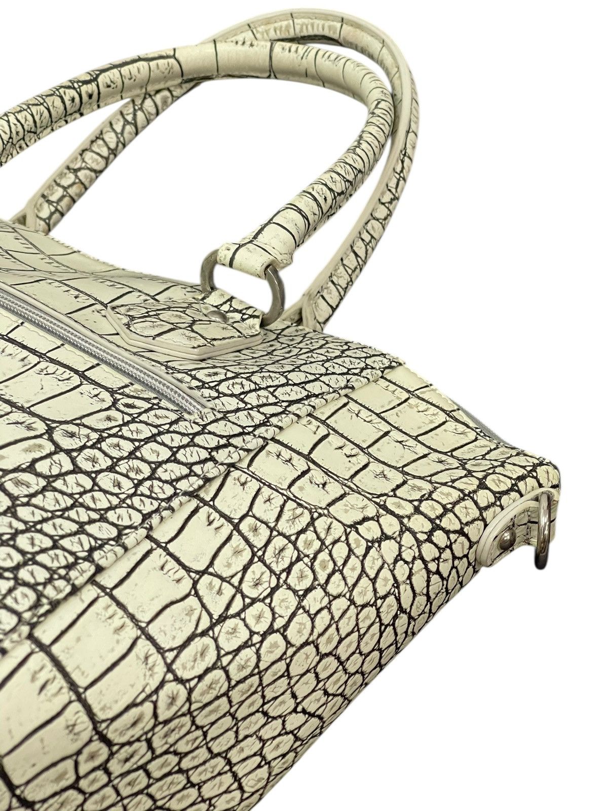 Genuine Leather Albino Crocodile Embossed Moda Principe Tote Bag 2🟩2 Size ONE SIZE - 17 Thumbnail