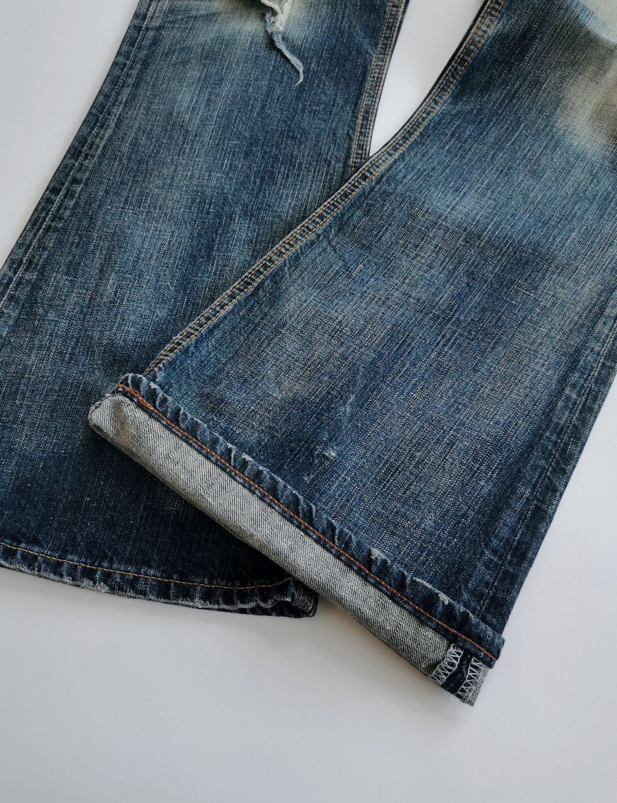 Edwin Bootcut Thrashed Edwin 500RV Mud Distressed Jeans ERD Grunge Size US 31 - 8 Thumbnail