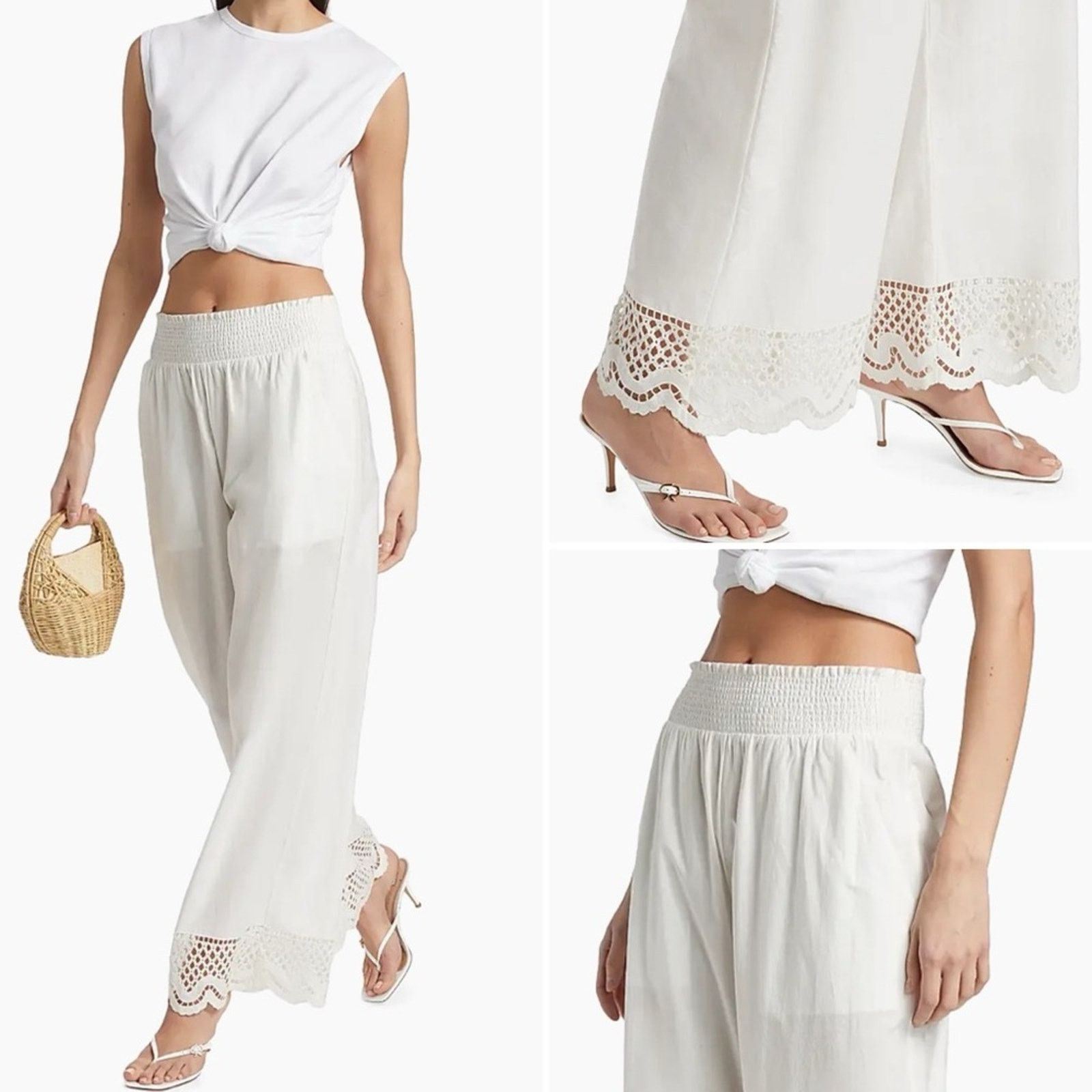 Rails Rails $178 Henrik White Cotton Scalloped Hem Pants Small EUC Size 24" / US 00 / IT 34 - 1 Thumbnail