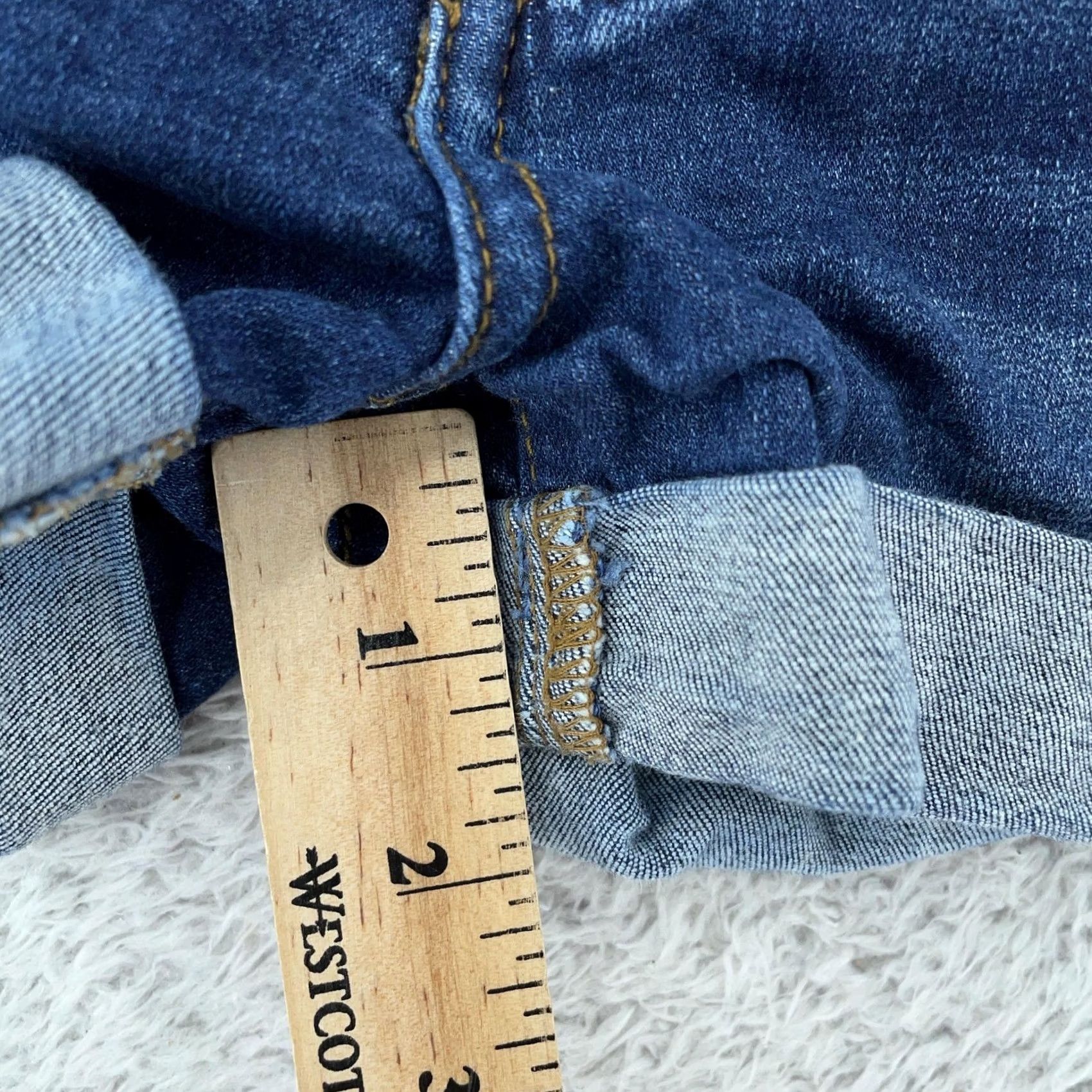 Vintage KanCan Womens 25 3/25 Blue Distressed Cuffed Stretch Denim Jean Dark Wash Shorts Size 42" / US 20 - 4 Thumbnail