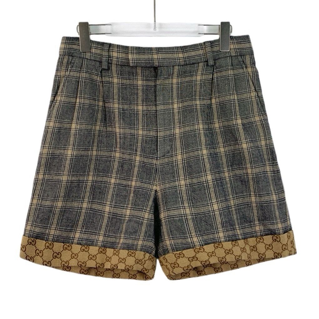 Gucci Gucci Check Logo Jacquard Spliced Linen Casual Shorts K26WX Size 28" / US 6 / IT 42 - 1 Thumbnail