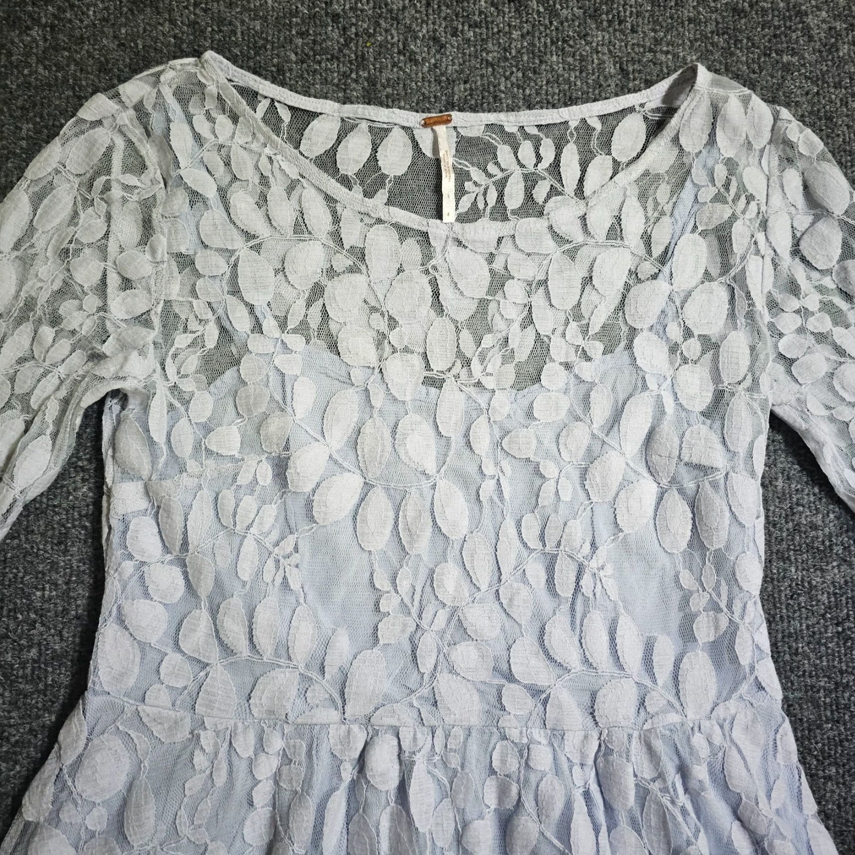 Free People Free People Dress Womens 4 Blue Lace A-Line 3/4 Sleeve Sheer Classic Cocktail Dress Size S / US 4 / IT 40 - 2 Thumbnail