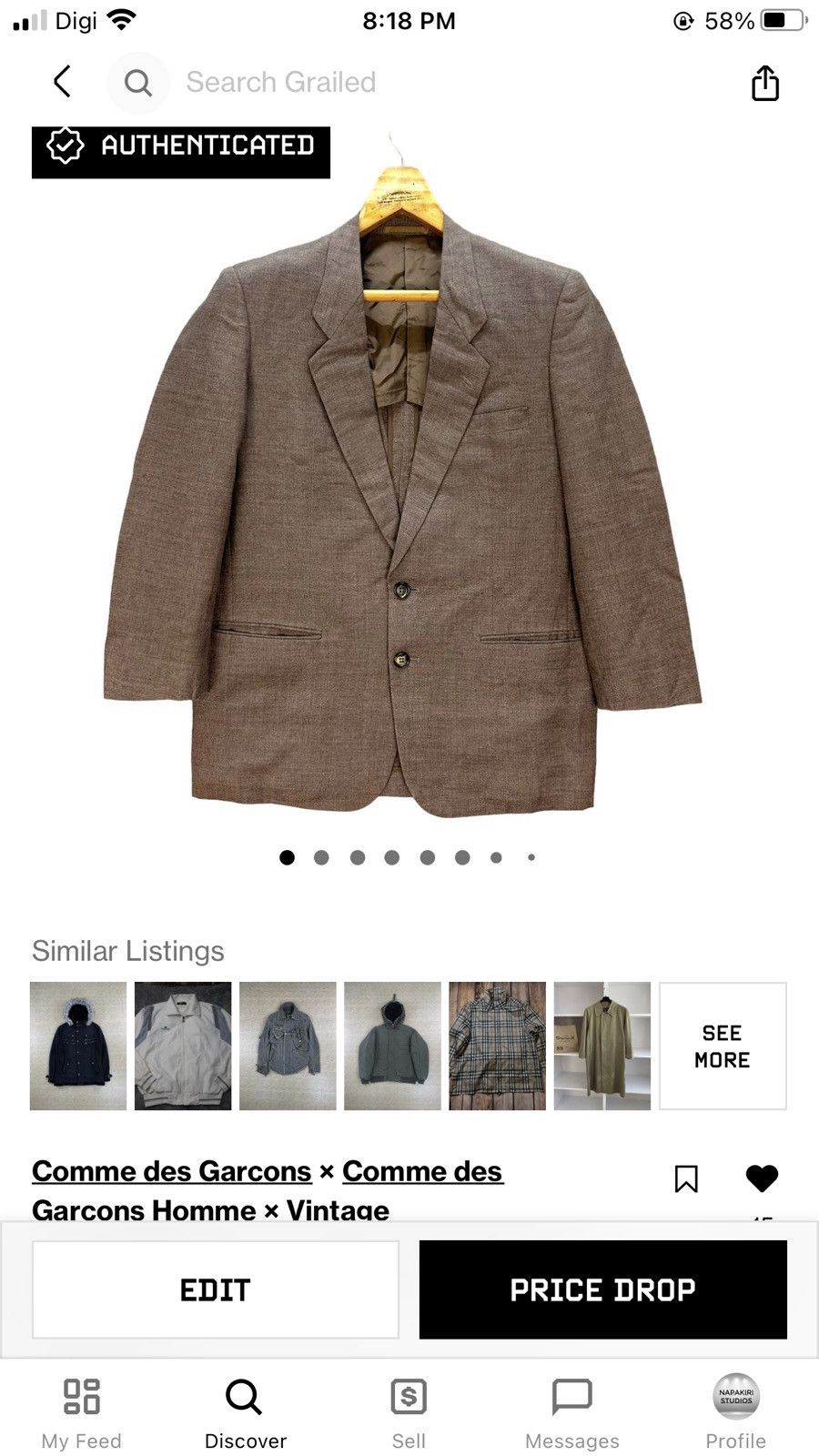 Comme des Garcons CDG HOMME SUIT JACKET / BROWN BLAZERS #8270-219 Size US S / EU 44-46 / 1 - 11 Thumbnail