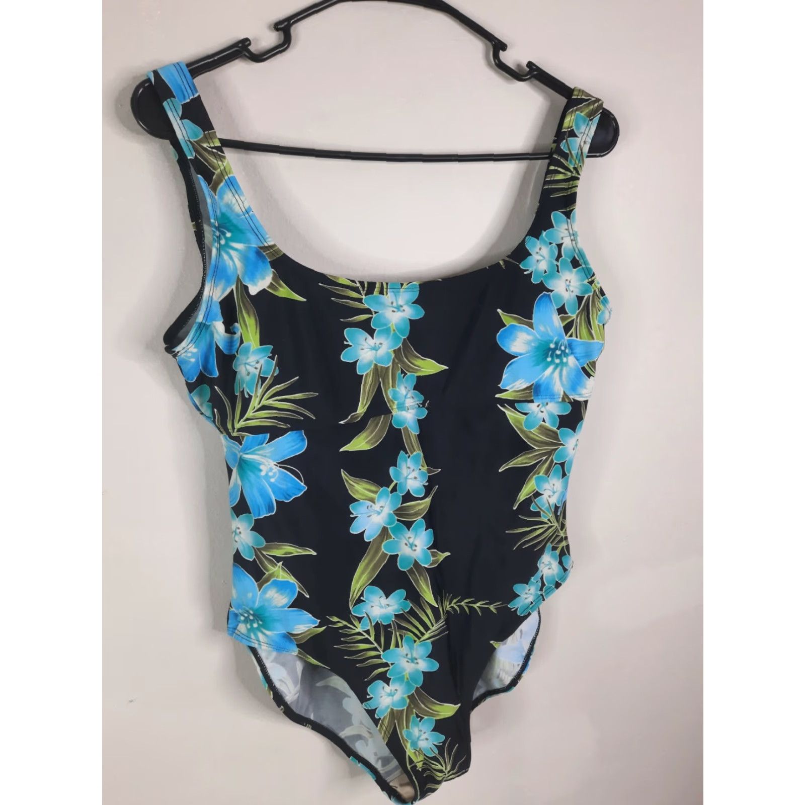 Vintage VINTAGE Beach Cabana One Piece Swimsuit Floral Black Blue High Leg Low Back size L Women 90s Size ONE SIZE - 7 Thumbnail