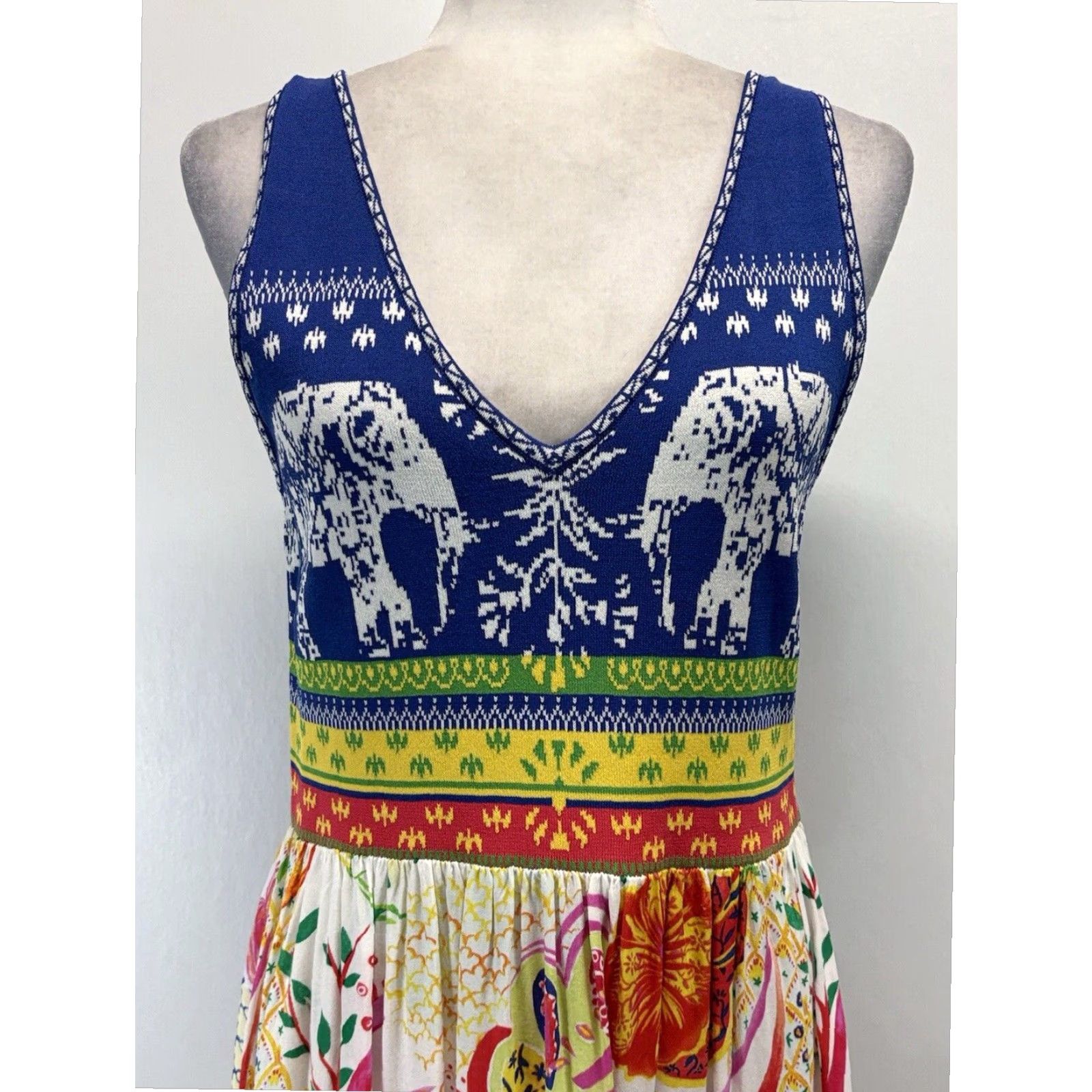 Desigual Desigual Floral Elephant Maxi Dress Blue Multicolored Sleeveless UK 12 EU 40 Womens Summer Size XL / US 12-14 / IT 48-50 - 5 Thumbnail