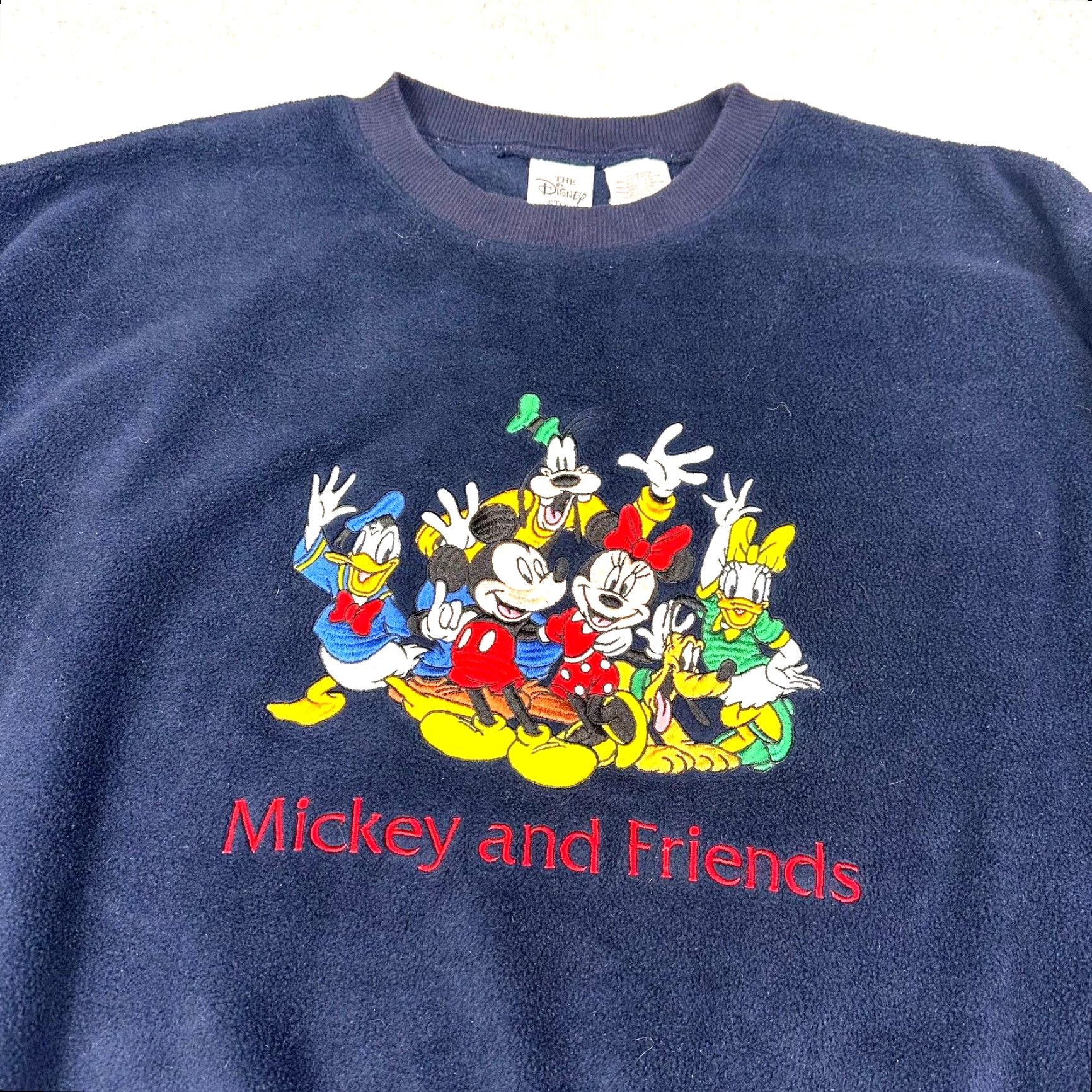 Disney Disney Store Mickey and Friends Mens Medium Navy Blue Embroidered Fleece Soft Crewneck Pullover Sweatshirt Size US M / EU 48-50 / 2 - 3 Thumbnail
