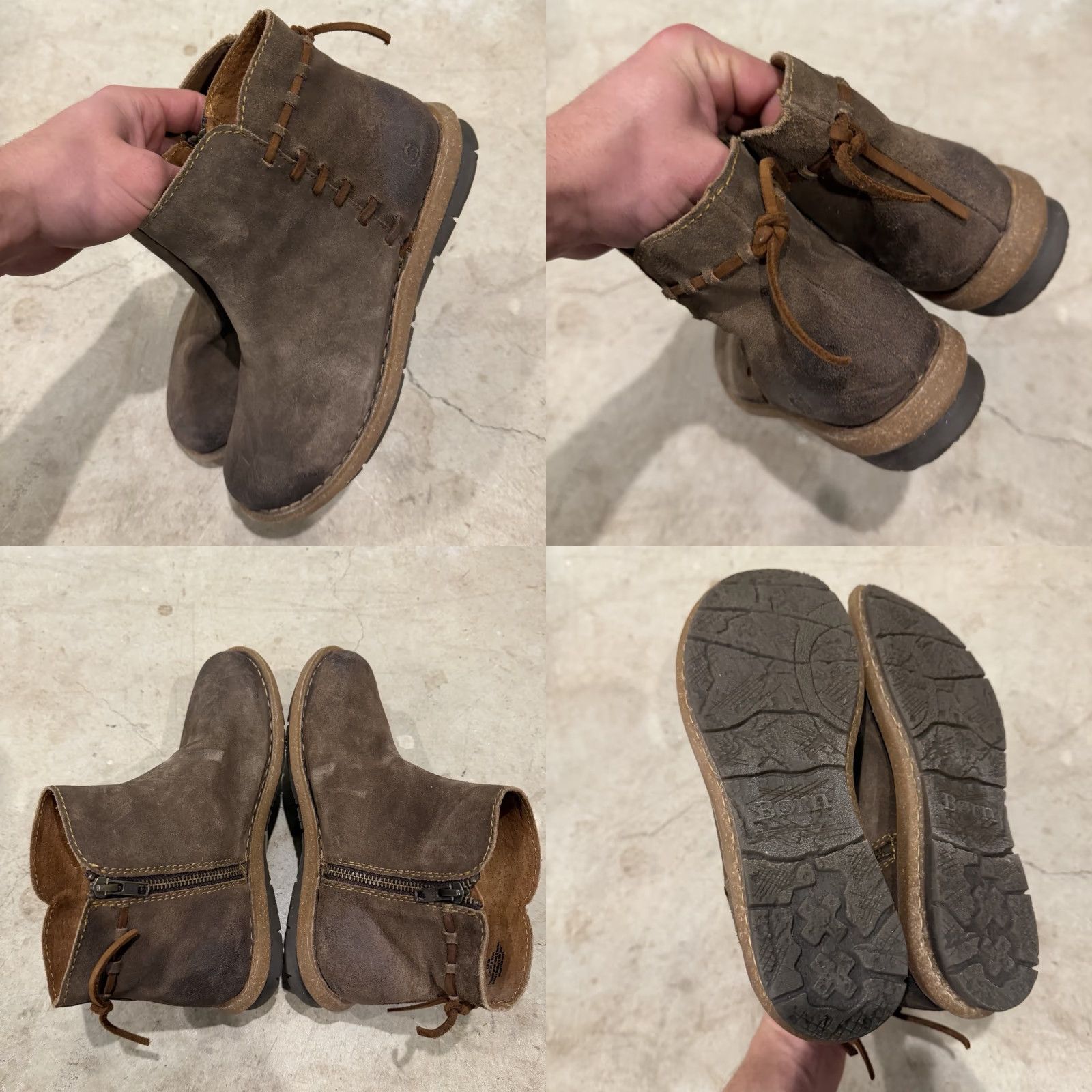 Born VINTAGE? Born Tavar Tuape Distressed Leather Side Zip Ankle Boots Womens Size 8.5 Brown Rubber Leather Bootie Zip Ankle Size US 9 / IT 39 - 8 Thumbnail