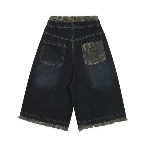 VIBE Navy Spliced Leopard Print Washed Loose Fit 7/10 Shorts Size US 30 / EU 46 - 1 Preview