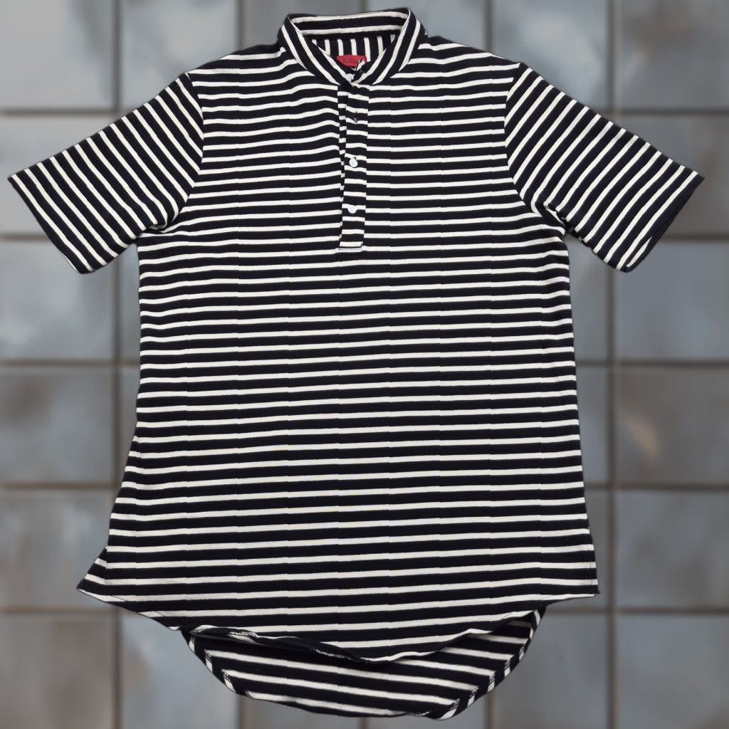 Vintage Killion Polo Shirt Mens Large Black White Stripe Band Collar Longline Casual Shirt Size US L / EU 52-54 / 3 - 1 Thumbnail
