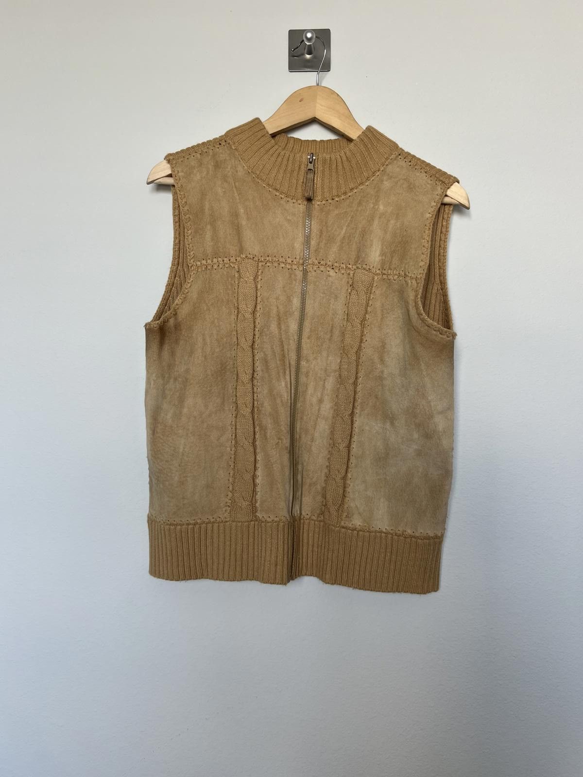 Other IndieSleaze Vintage Tan Leather Suede Knitted Sweater Vest Size M / US 6-8 / IT 42-44 - 5 Thumbnail