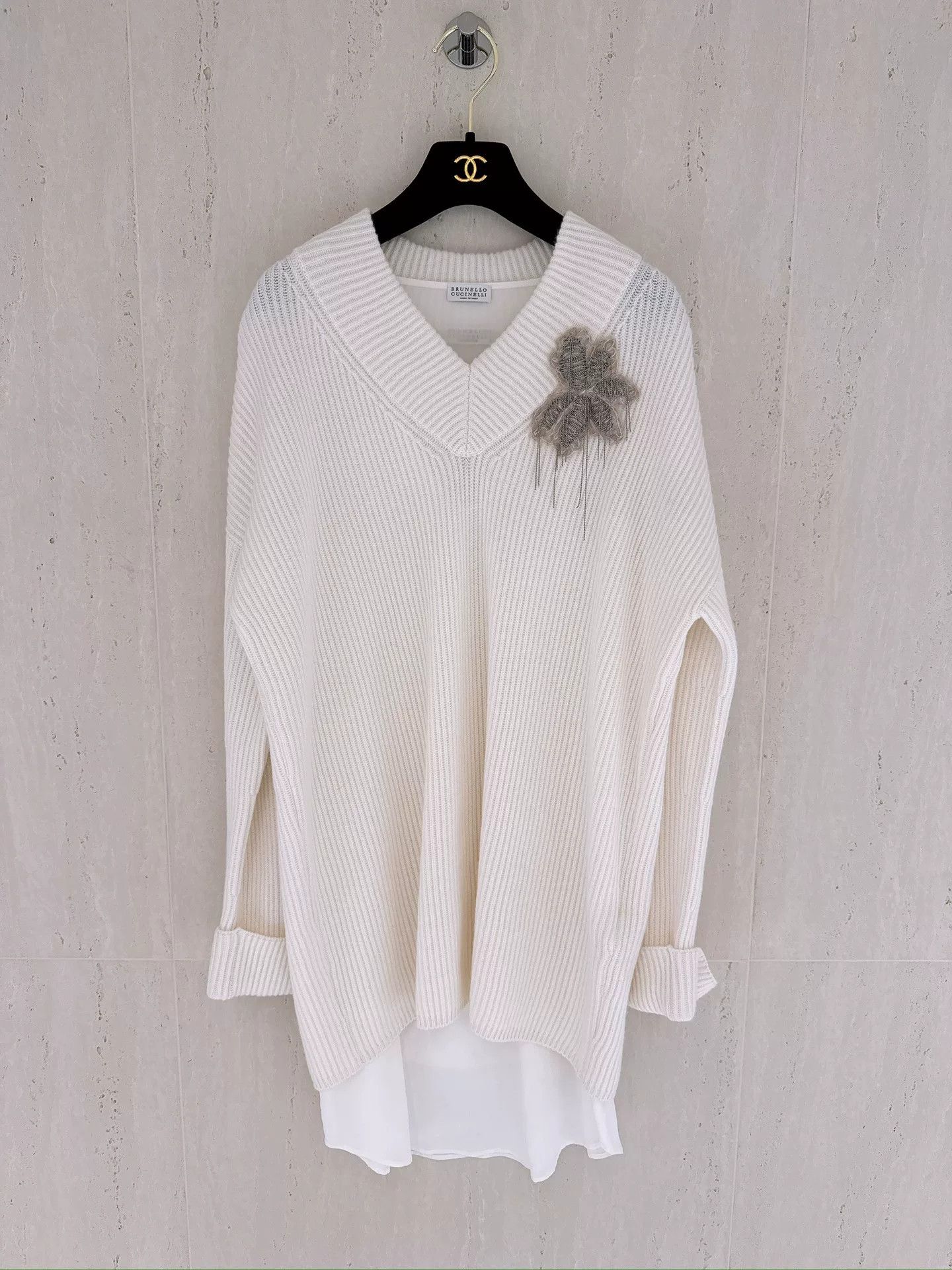Brunello Cucinelli Brunello Cucinelli Beaded Flower Cashmere Dress Size US XXS / EU 40 - 1 Thumbnail