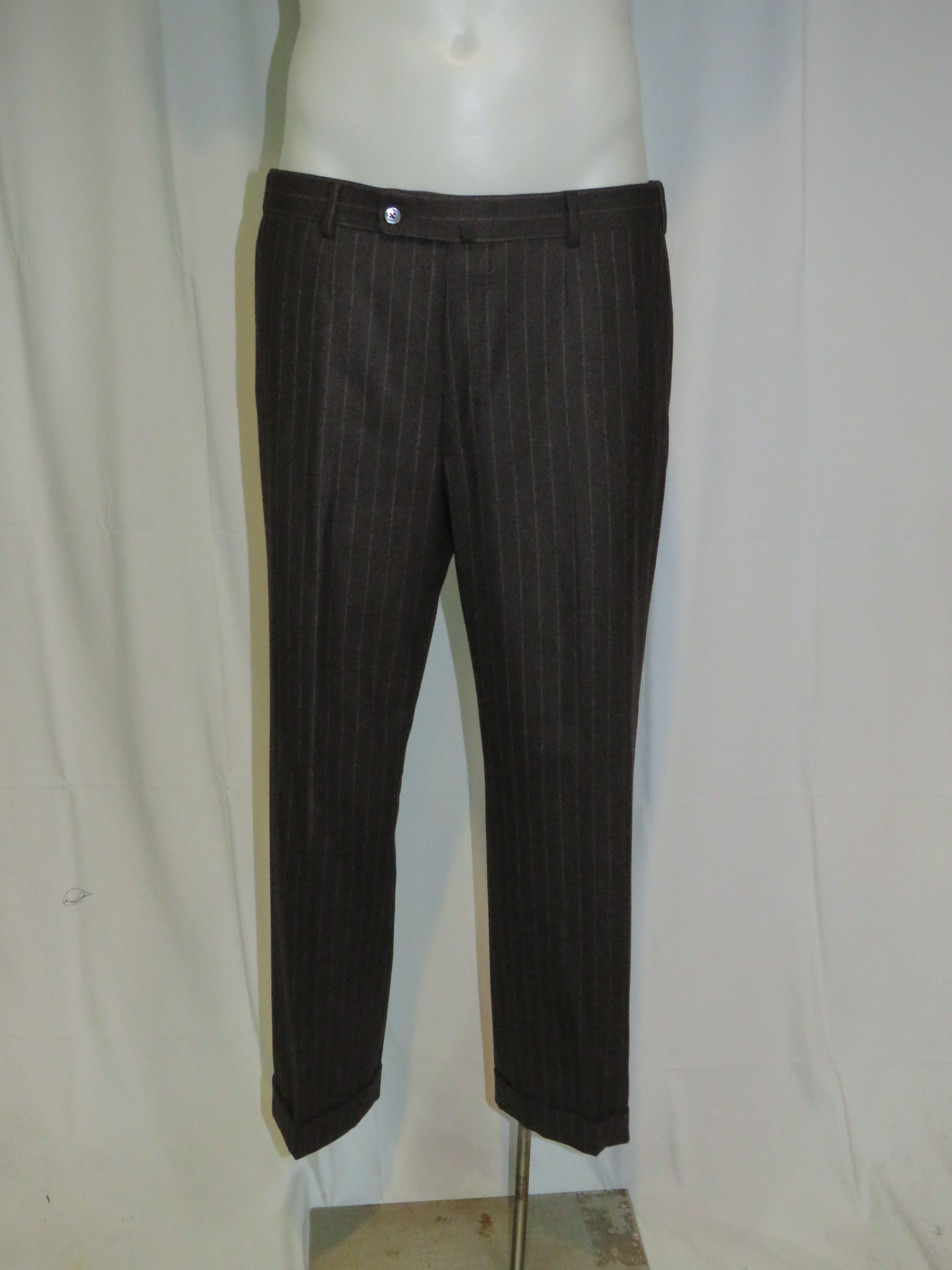Isaia Base S Super 170 Brown Flannel Striped Two Button Suit 42R Size 42R - 15 Thumbnail