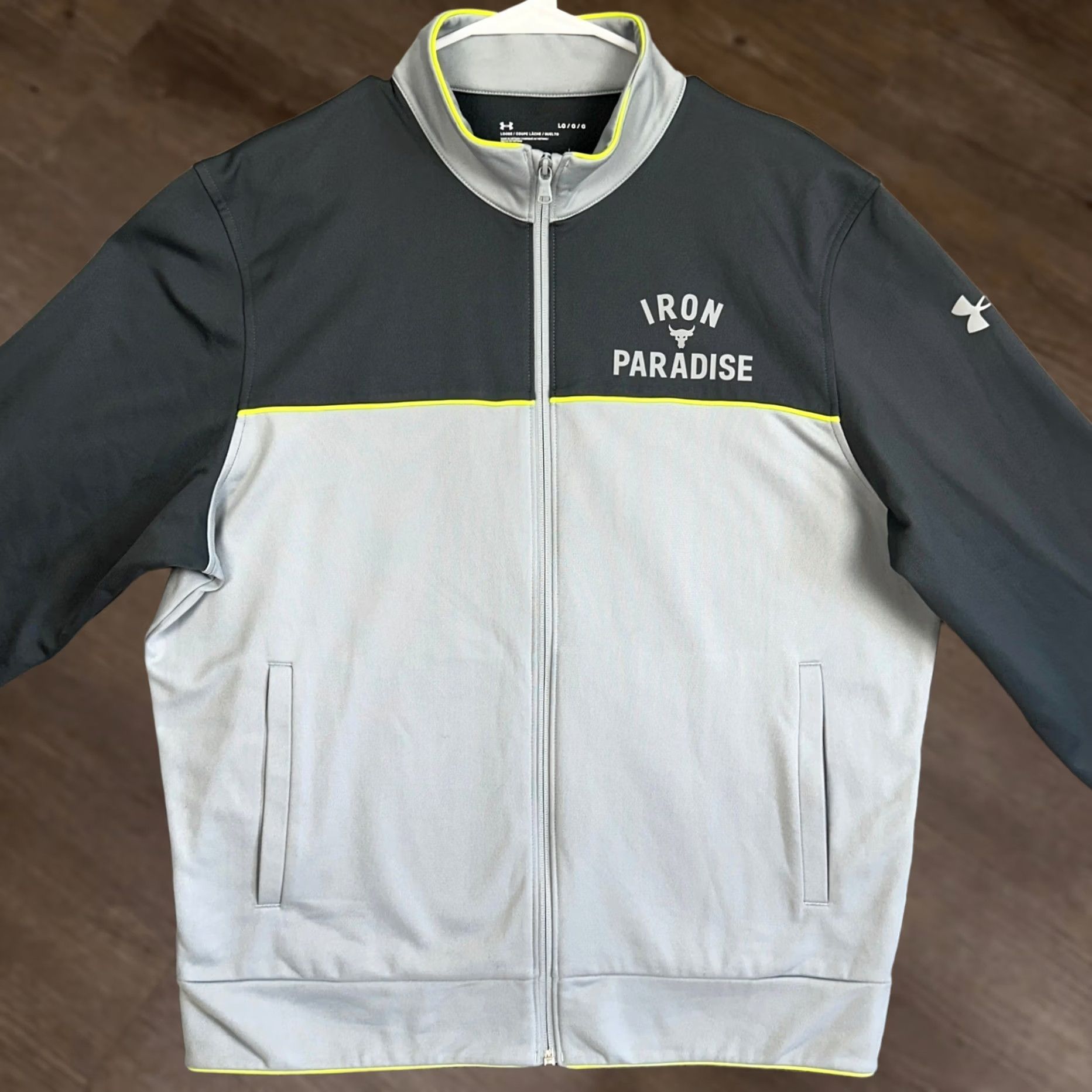 Under Armour Under Armour Project Rock Track Jacket Mens L Grey Colorblock Full Zip Athletic Casual Size US L / EU 52-54 / 3 - 1 Thumbnail