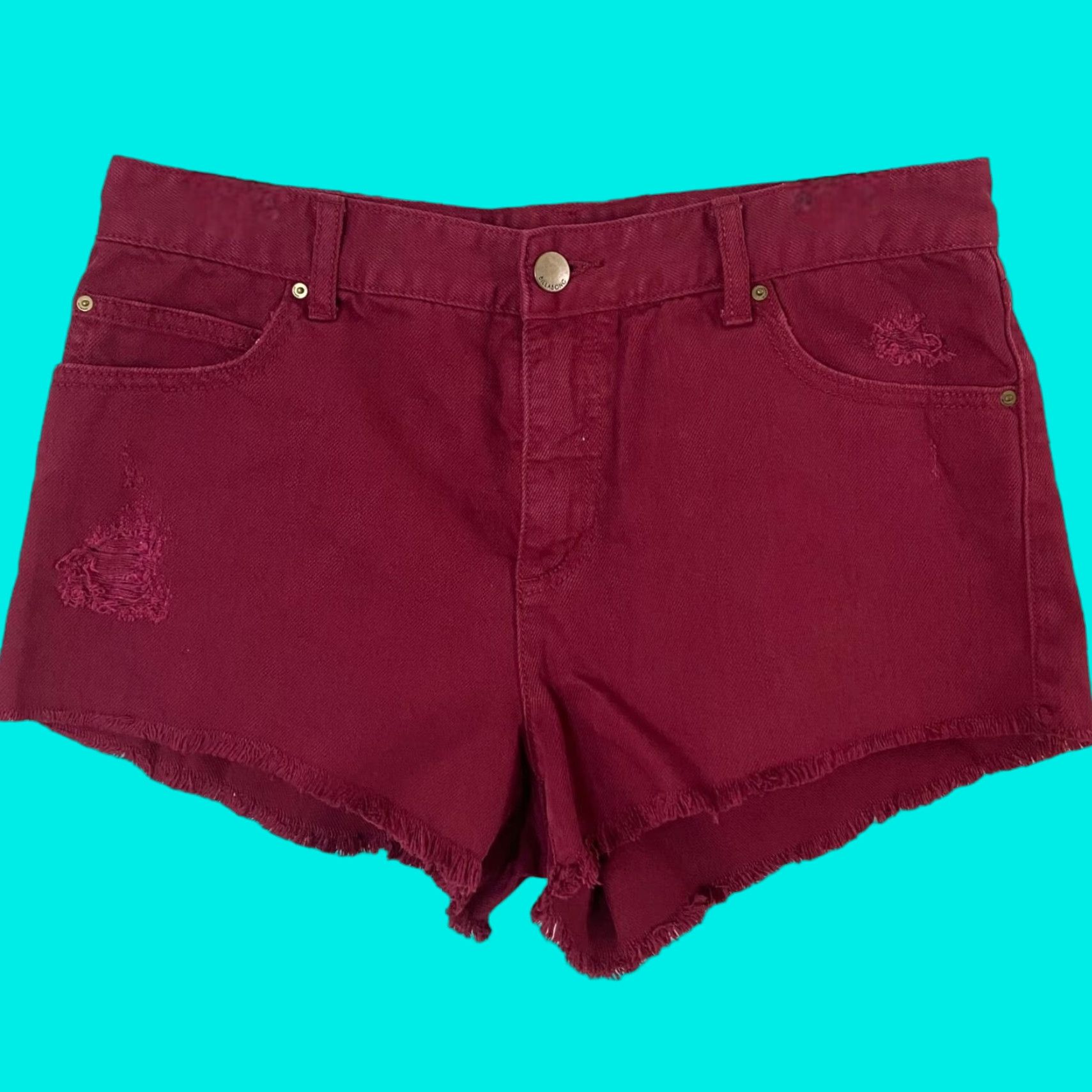 Billabong VINTAGE Billabong Denim Shorts Distressed 5-Pocket Red Burgundy Women's Size 29 Jeans Short Casual Womens Size 29" - 1 Thumbnail