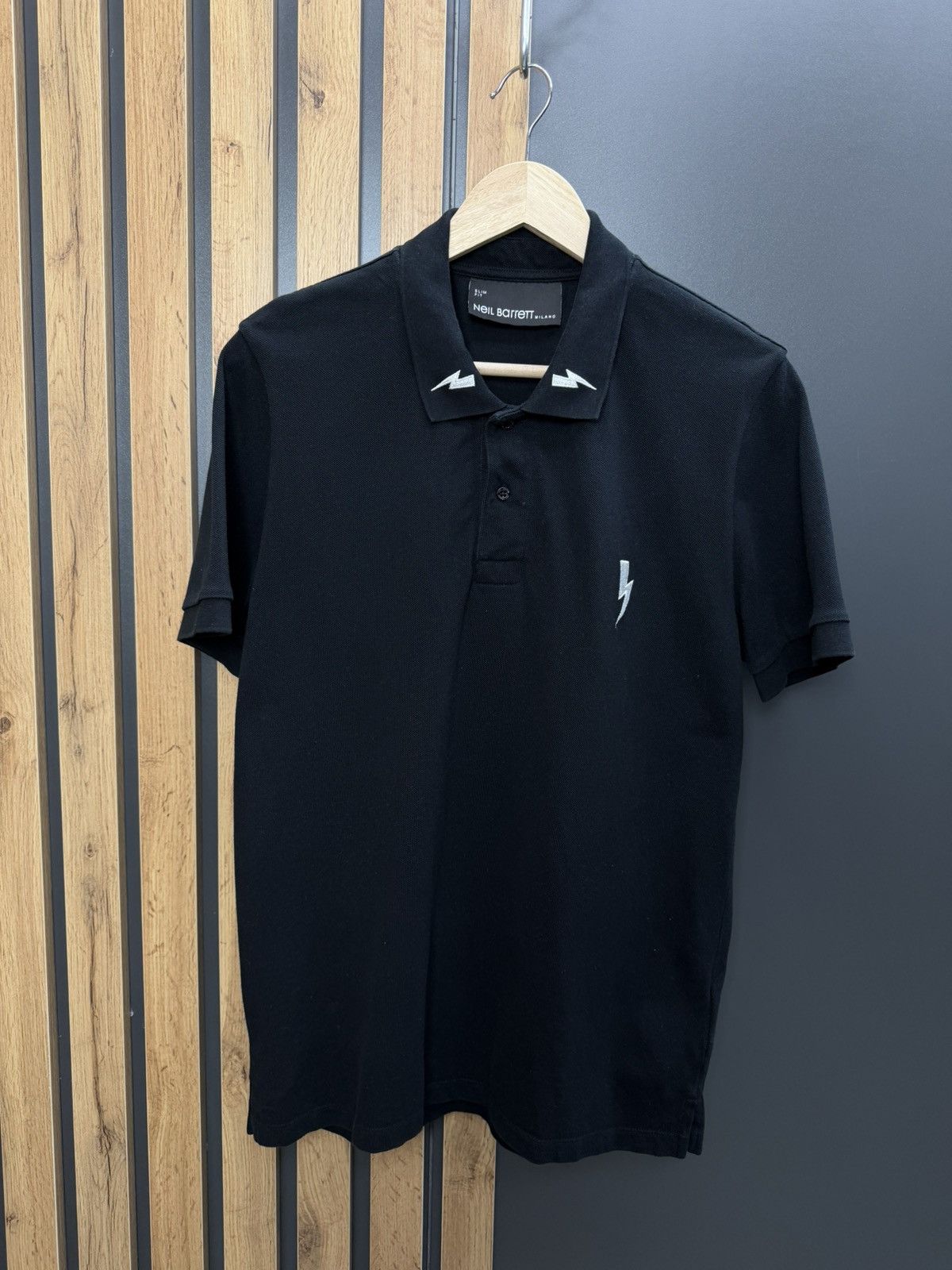 Neil Barrett Neil Barrett Black Polo Lightning Bolt Size M Slim Fit Size US M / EU 48-50 / 2 - 1 Thumbnail
