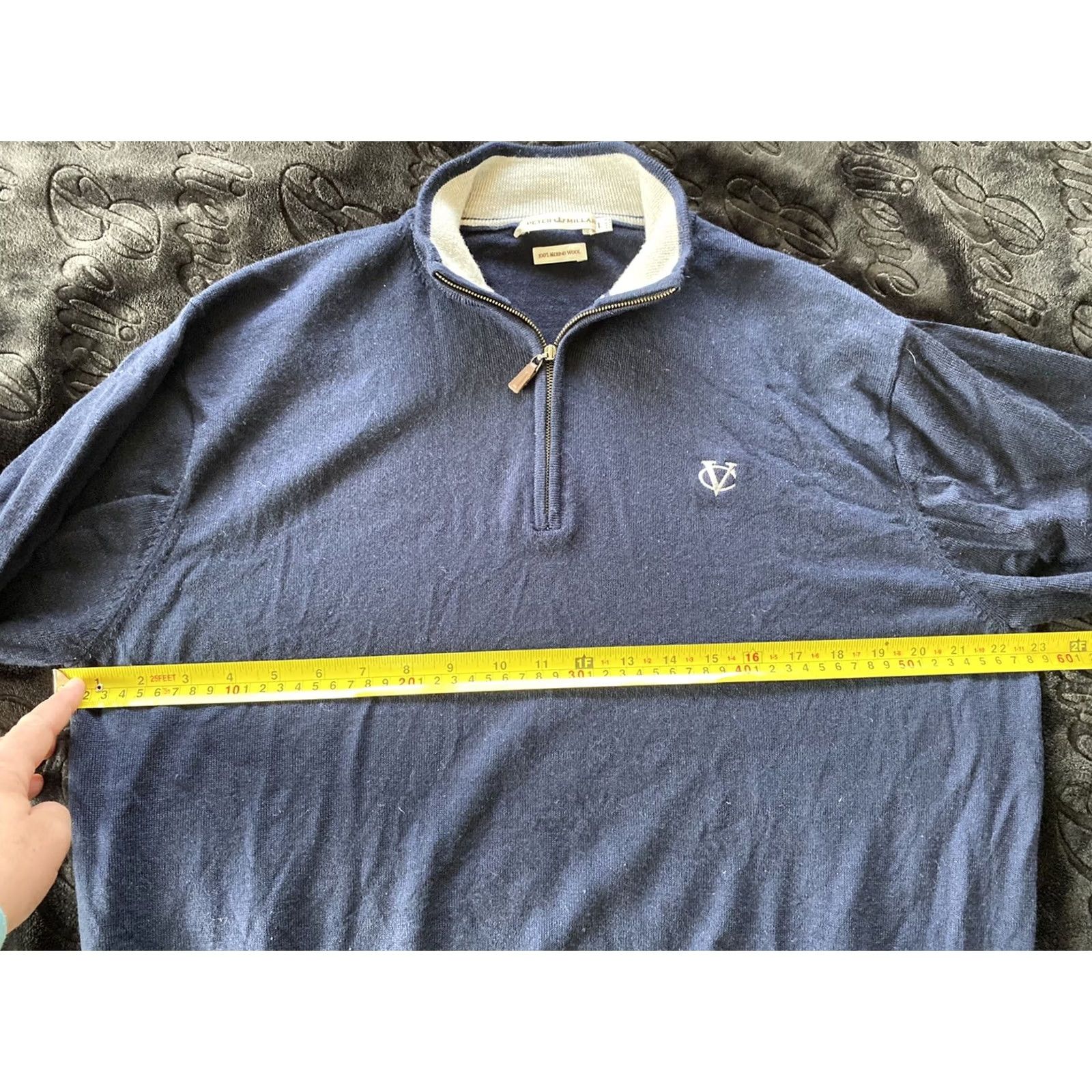 Peter Millar Peter Millar Sweater 1/4 Zip Merino Wool Navy CV Embroidered Men L Size US L / EU 52-54 / 3 - 5 Thumbnail