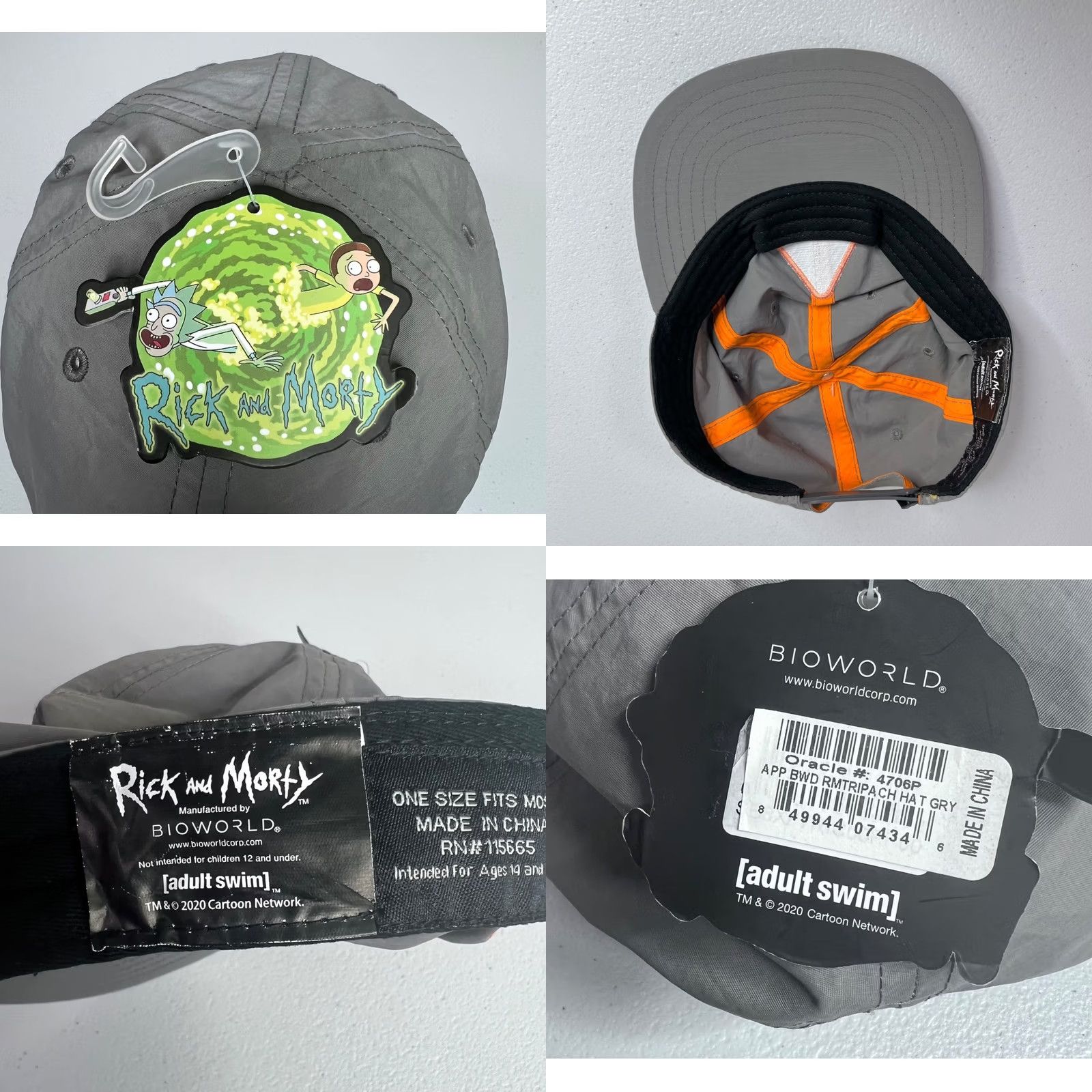 Vintage Rick and Morty Cap Hat Adjustable OSFM Adult Swim Bioworld Gray Blue Orange Logo Cap Hat Size ONE SIZE - 8 Thumbnail