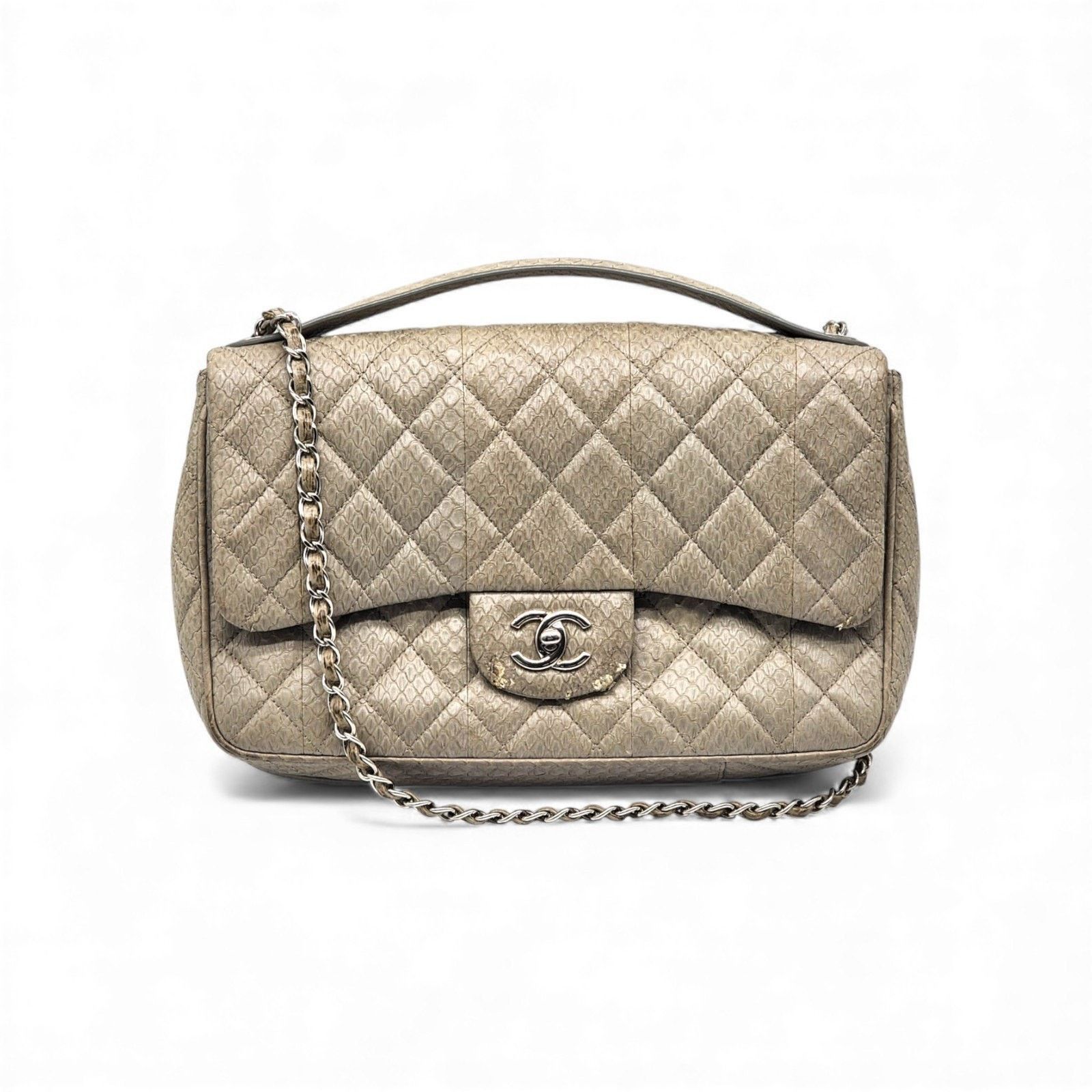 Chanel Python Easy Carry Medium Classic Flap Bag Top Handle Beige Size ONE SIZE - 3 Thumbnail