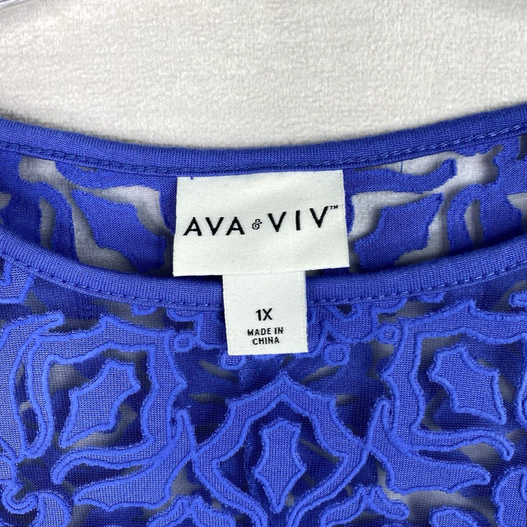 Vintage Ava & Viv Top Womens 1X Blue Embroidered Burnout Cap Short Sleeve Boho Stretch Size XL / US 12-14 / IT 48-50 - 3 Thumbnail