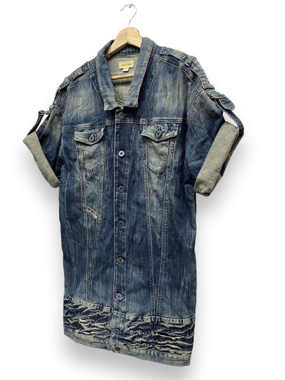 Diesel Vtg DIESEL Long Stretch Denim Shirt Punk Destroyed Design Size S / US 4 / IT 40 - 2 Thumbnail