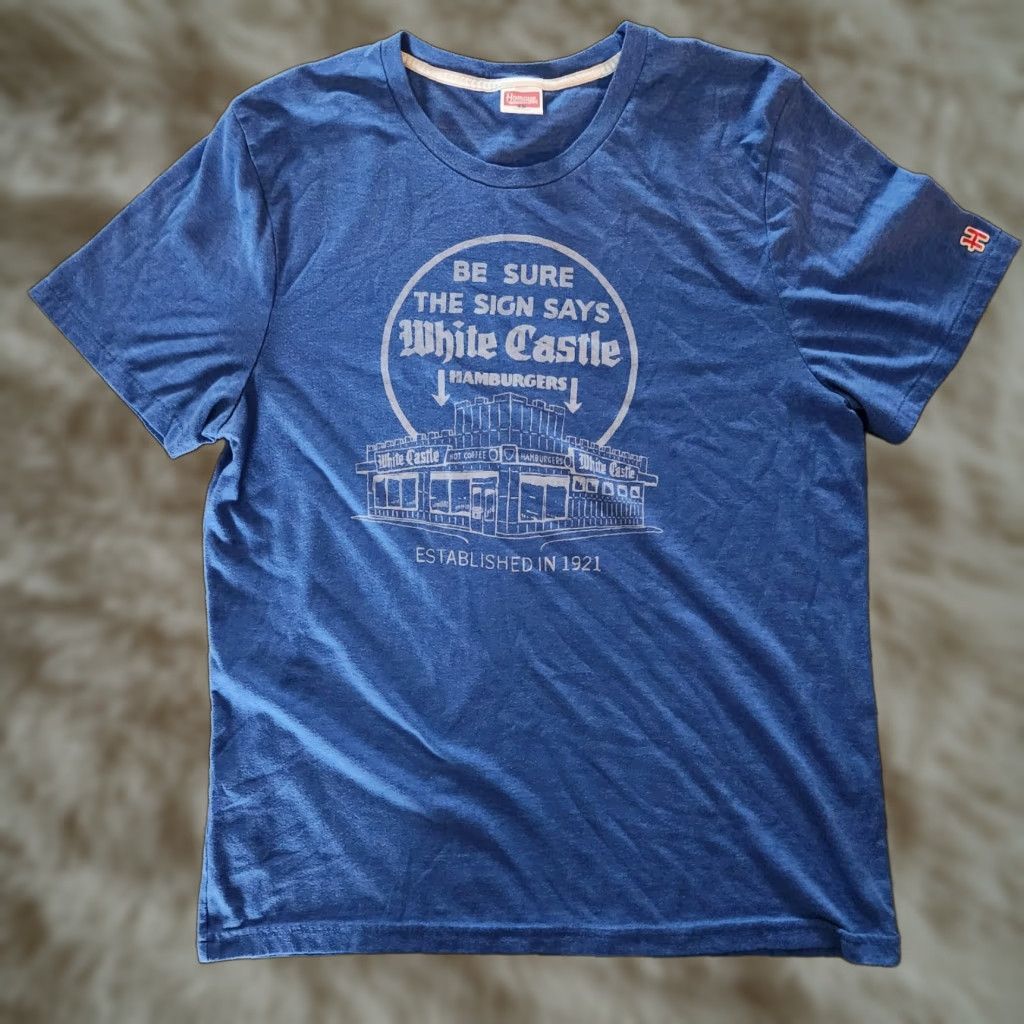 Vintage VINTAGE Homage White Castle Hamburgers T Shirt Tee Mens Large Blue USA 3/4 Sleeve Crew Neck Polyester Blend Rare Mens Size US L / EU 52-54 / 3 - 1 Thumbnail