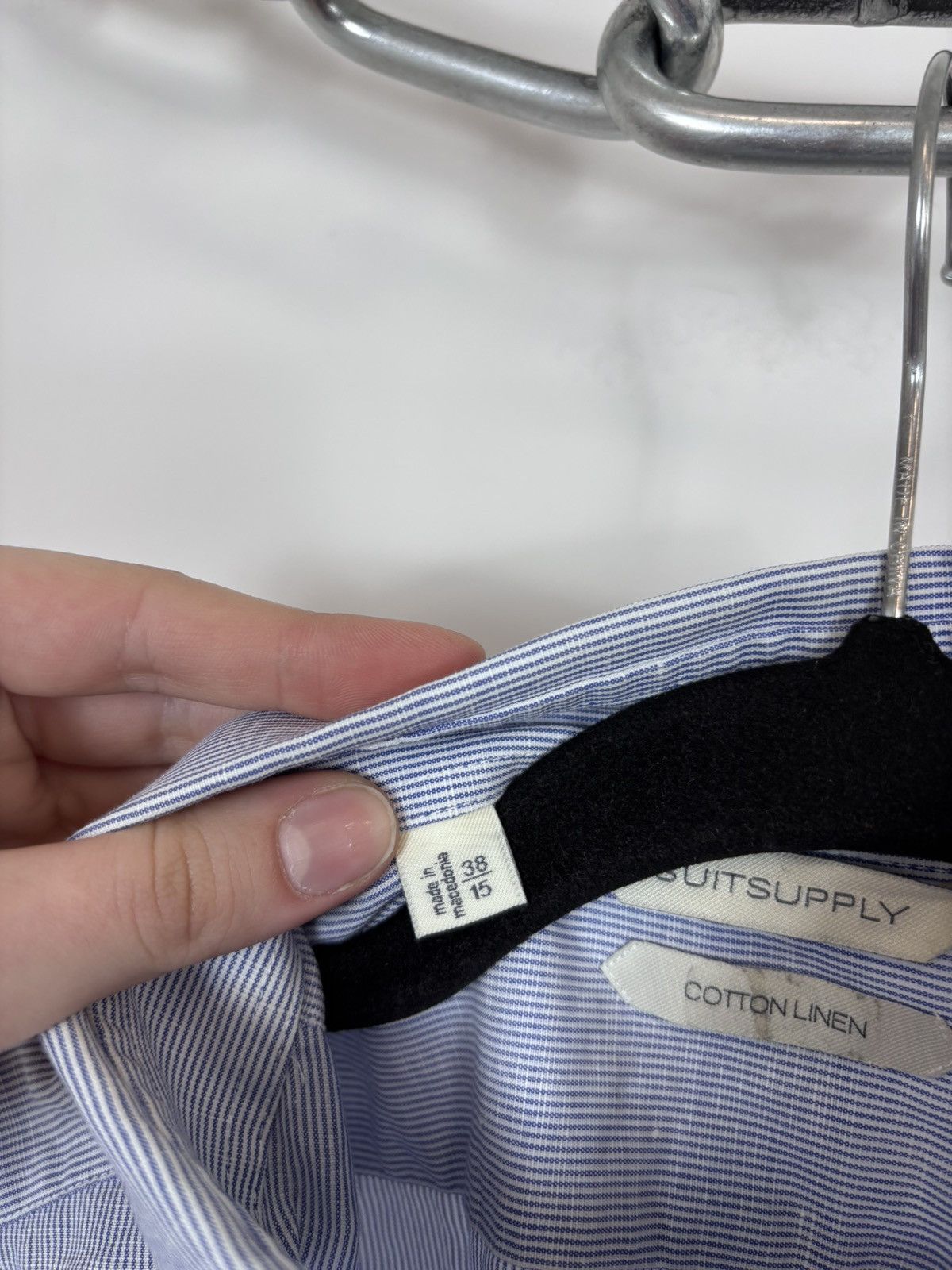 Suitsupply Suitsupply Light Blue Striped Cotton Linen Button Up Shirt Size US S / EU 44-46 / 1 - 11 Thumbnail