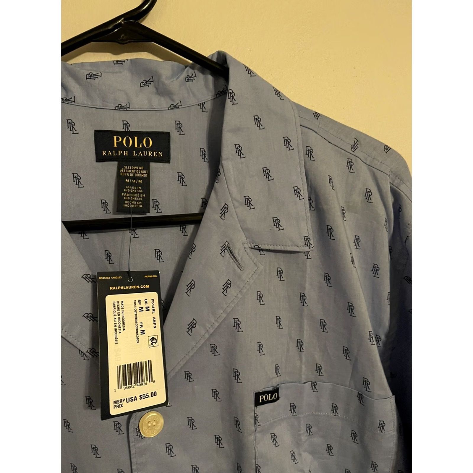 Polo Ralph Lauren VINTAGE Polo Ralph Lauren Light Blue Monogram PRL Pajama Sleepwear Shirt M Mens Pajama Top 100% Cotton with Chest Pocket New Size US M / EU 48-50 / 2 - 3 Thumbnail