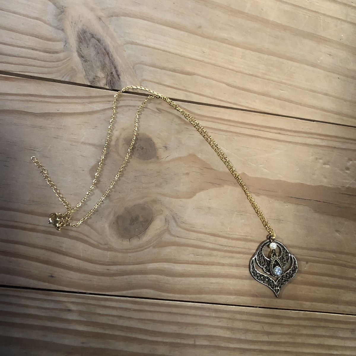 Handmade Handcrafted old golden brass filigree pendant necklace Size ONE SIZE - 6 Thumbnail