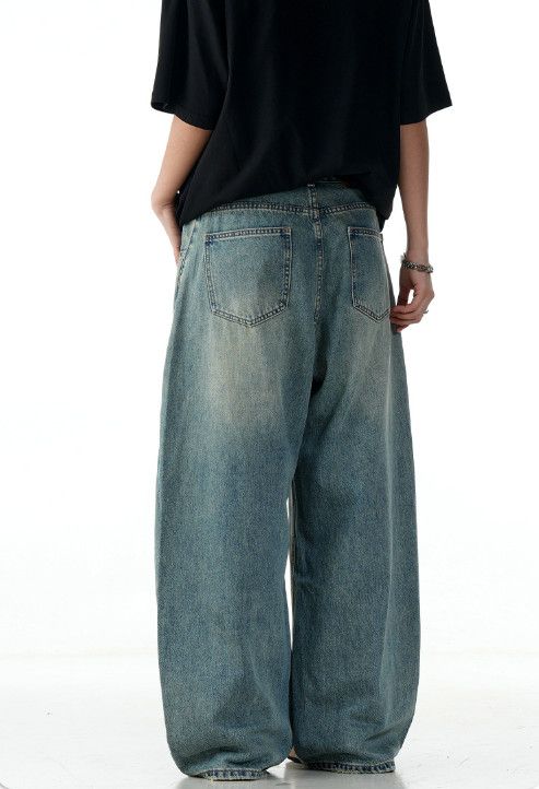 Vintage Retro blue men's loose washed distressed scimitar jeans Size US 32 / EU 48 - 4 Thumbnail