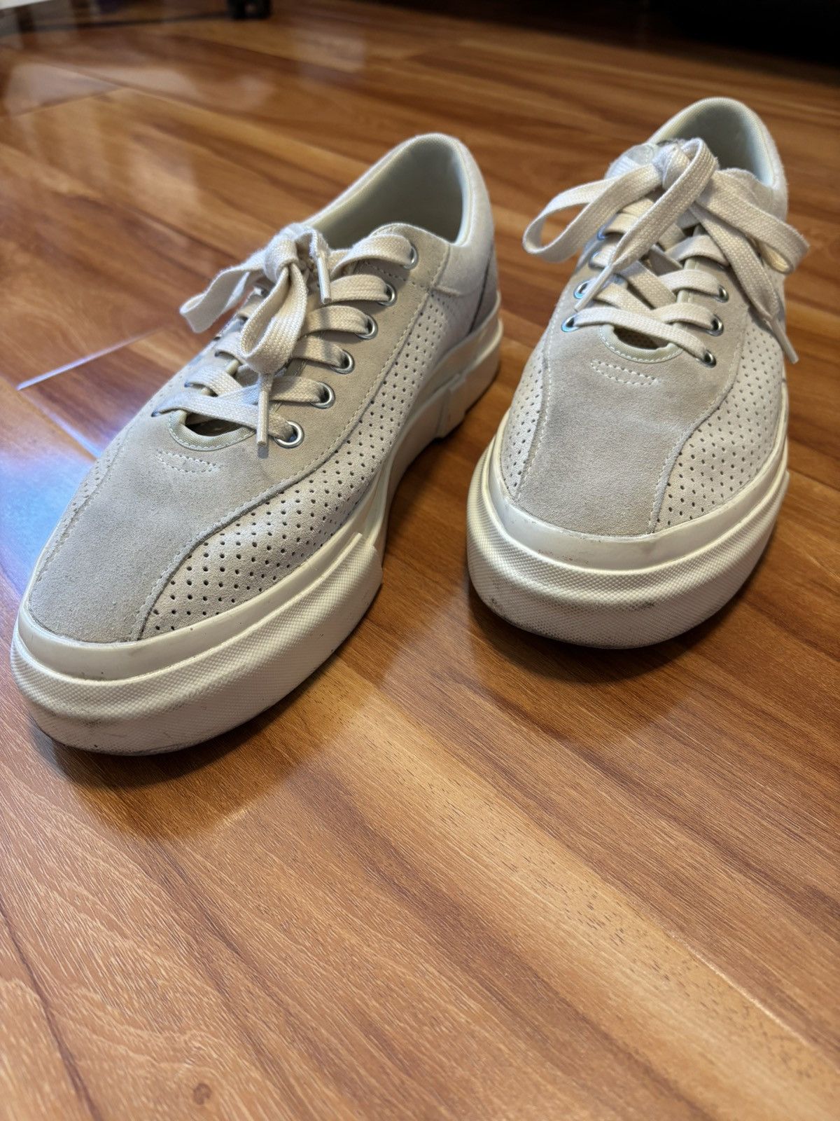 image of Stepney Workers Club Dellow Track Perforated Suede Low Tops Shoes in Ecru, Men's (Size 10)