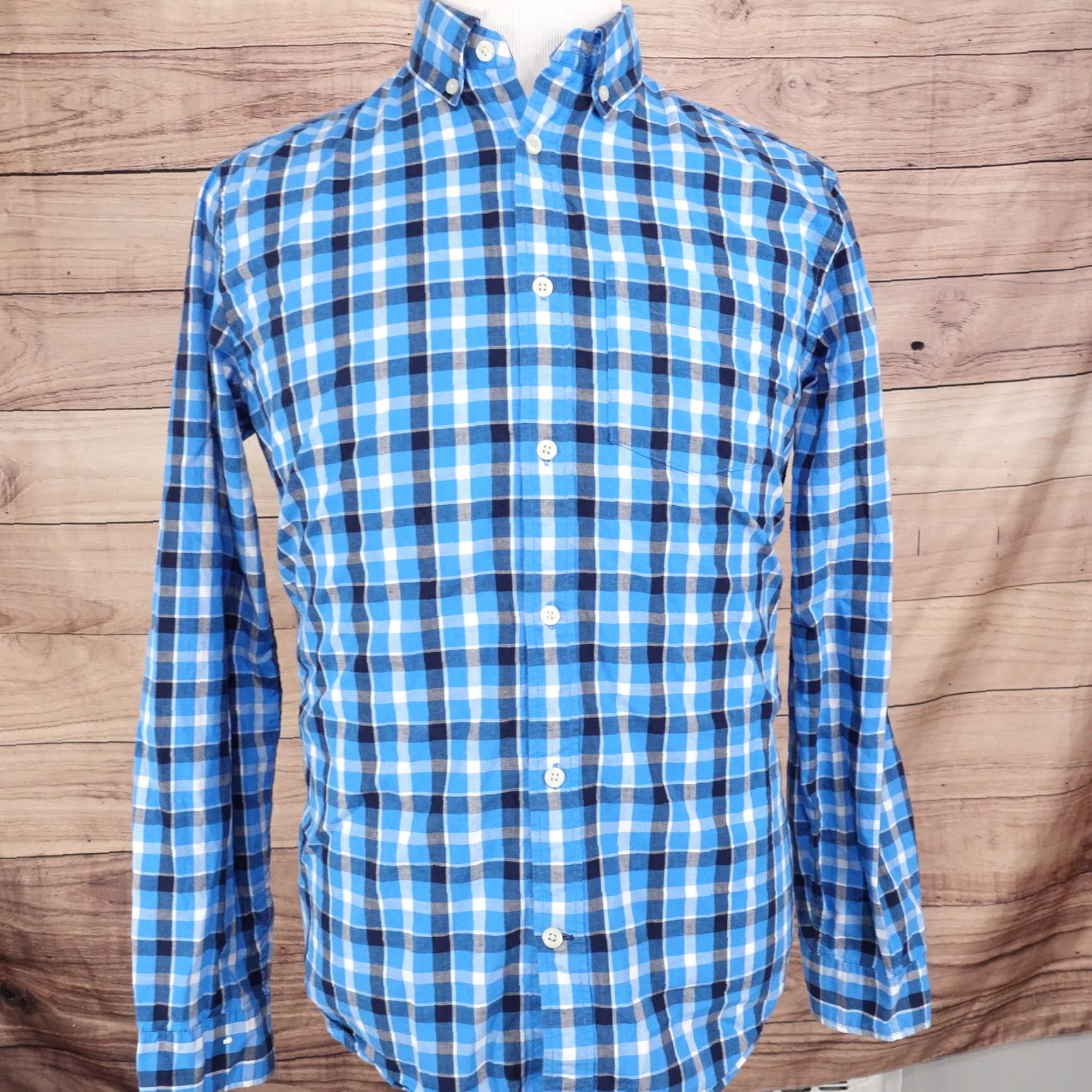 Gap GAP Blue Check Button-Up Shirt Mens Medium Standard Fit Long Sleeve Collared Cotton Size US M / EU 48-50 / 2 - 3 Thumbnail