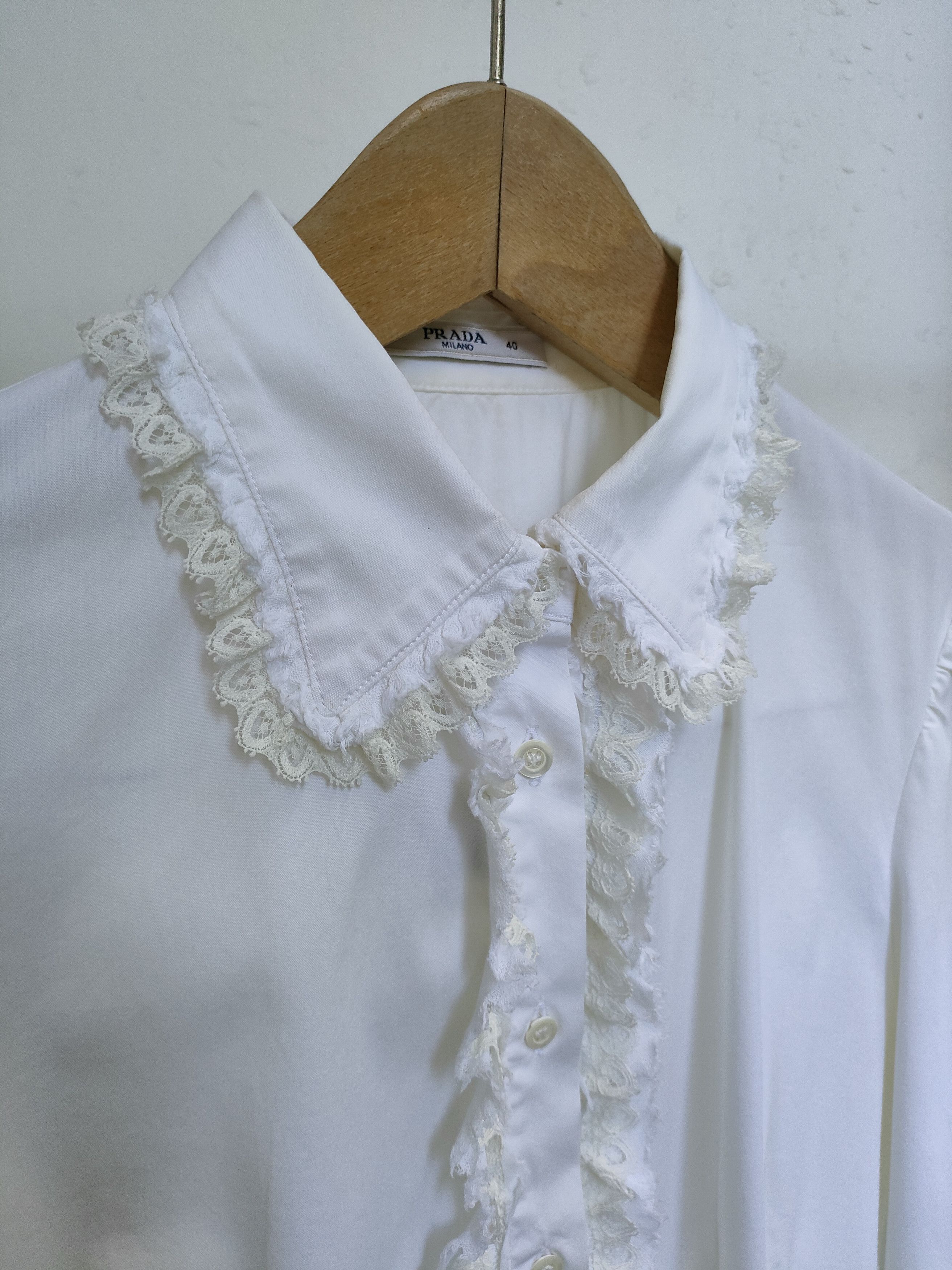 Prada 2010 Prada Lace Ruffle Embellished White Shirt Size S / US 4 / IT 40 - 3 Thumbnail