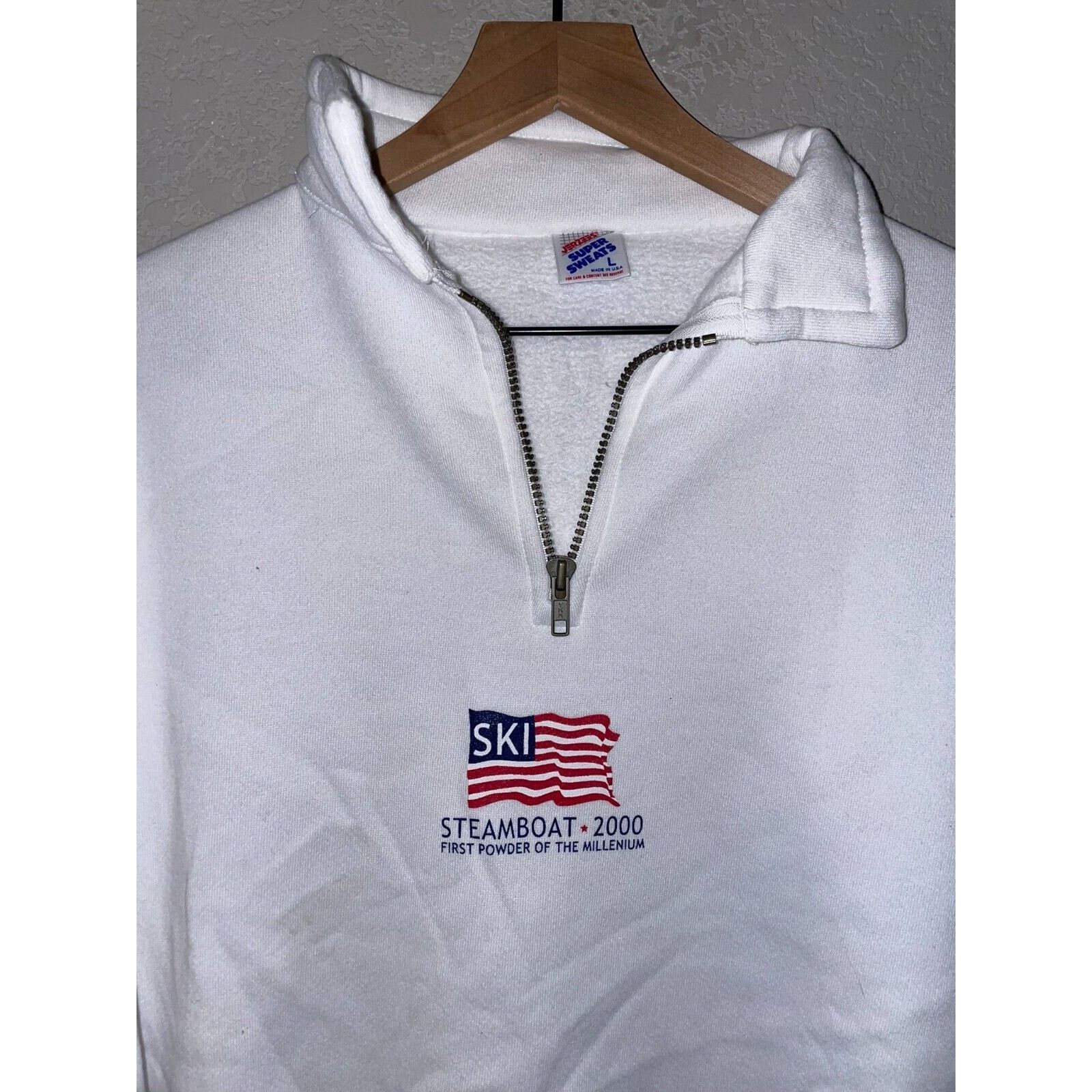 Jerzees Vintage Steamboat Sweatshirt 1/4 Zip White Crewneck L Size US L / EU 52-54 / 3 - 2 Thumbnail
