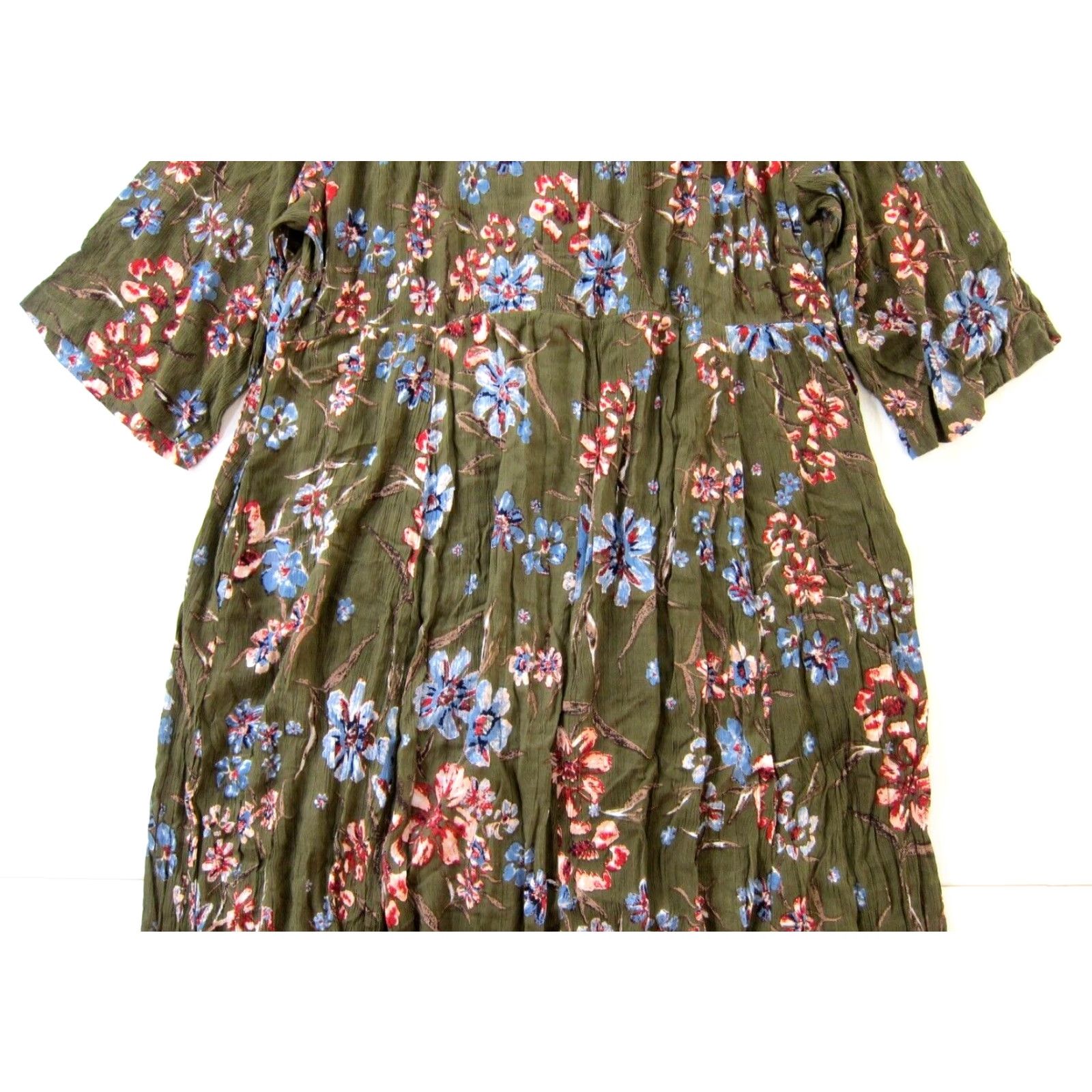 Vintage Woman Within Dress Maxi Floral Button Down 26W Green Pink Blue Pockets Short Sleeve Rayon Long 72" Hip 54.5" Shoulder to Hem Womens Size 4XL / US 24-26 - 7 Thumbnail