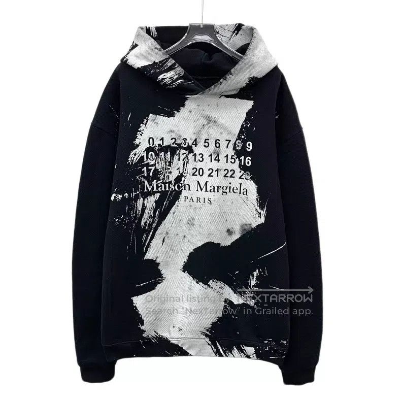 Maison Margiela Maison Margiela Black ink letter print cotton hooded long- Size L / US 10 / IT 46 - 1 Thumbnail