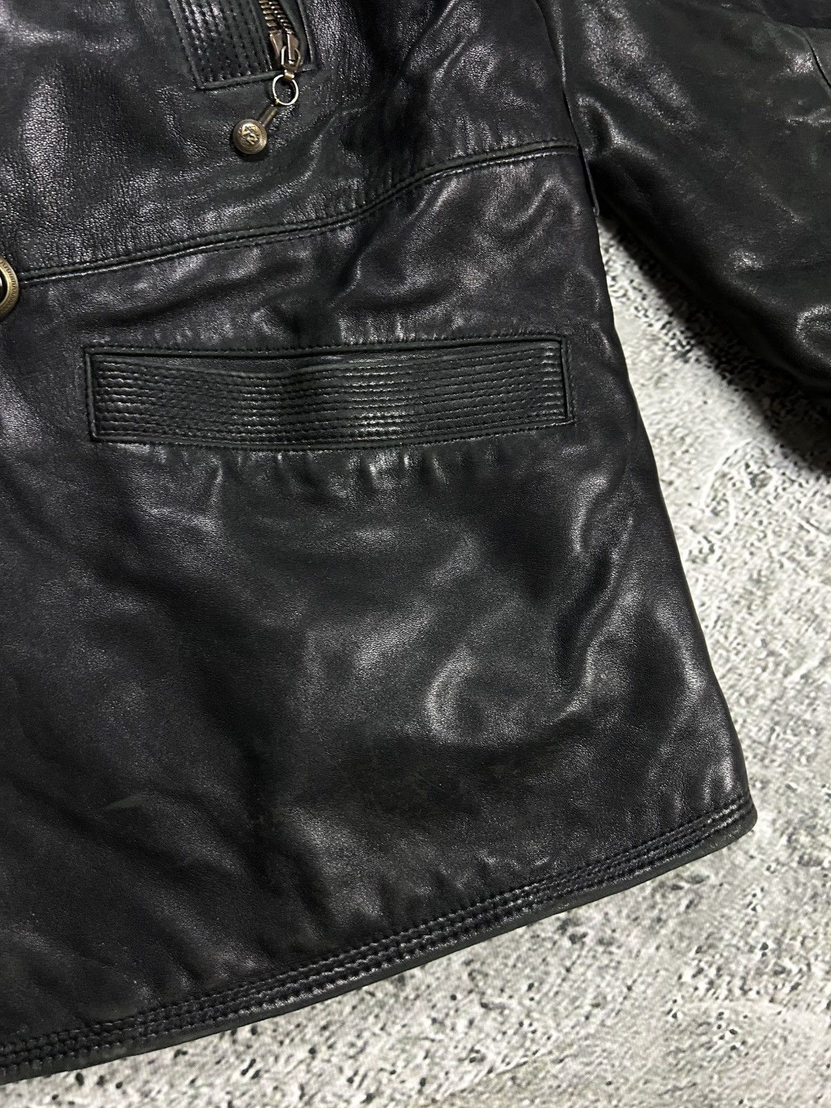 Versace Versace V2 leather coat jacket sherpa black 90s Size US XL / EU 56 / 4 - 11 Thumbnail