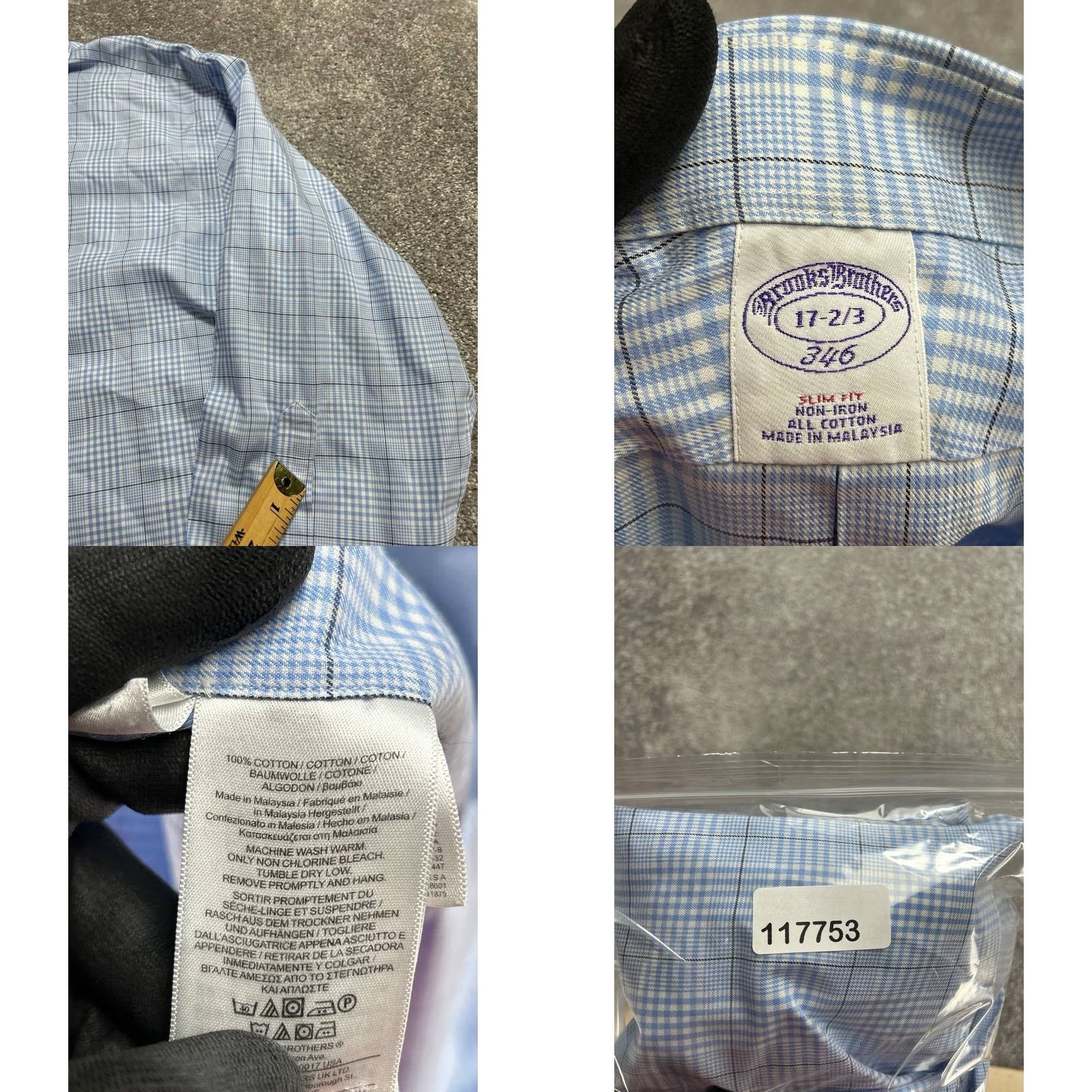 Brooks Brothers Brooks Brothers 346 Dress Shirt Mens 17 Blue Plaid Slim Fit Button Up Shirt Size 46R - 8 Thumbnail