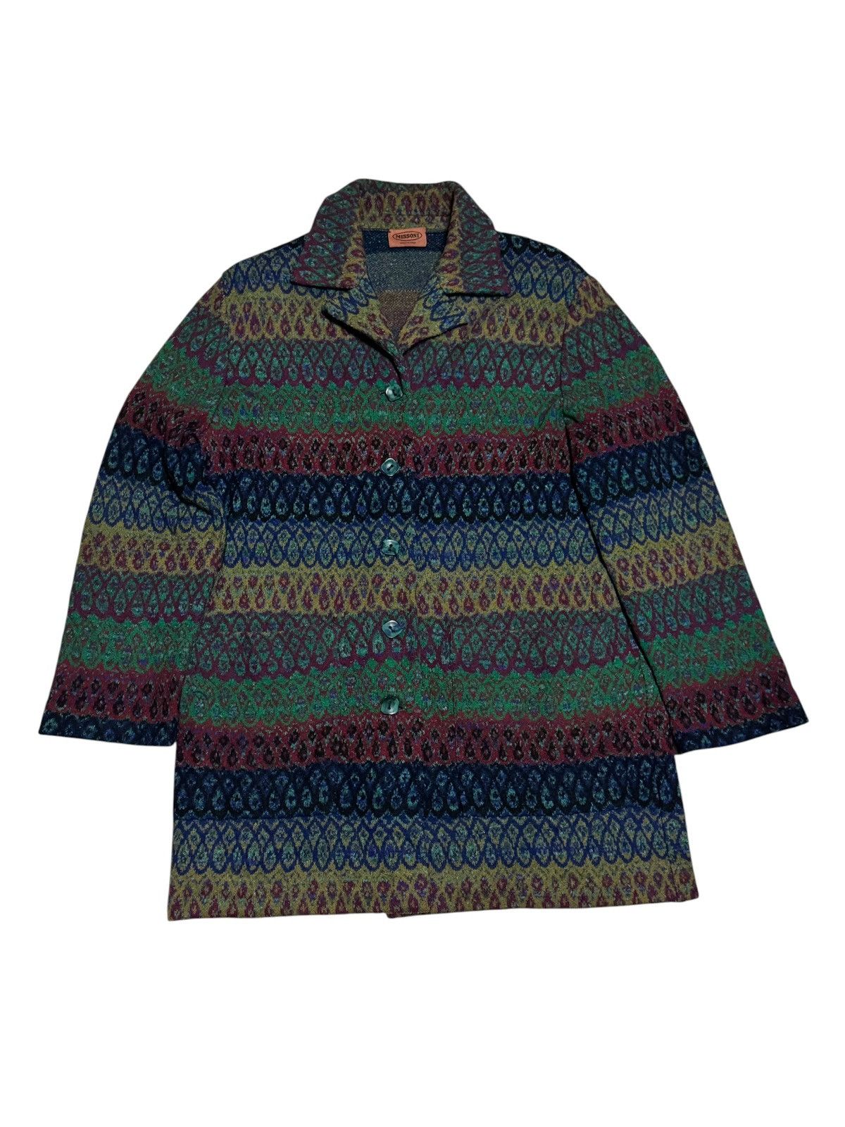 Missoni Vintage Missoni Knit Button Up Jacket 90s Zigzag Coat Size M / US 6-8 / IT 42-44 - 1 Thumbnail