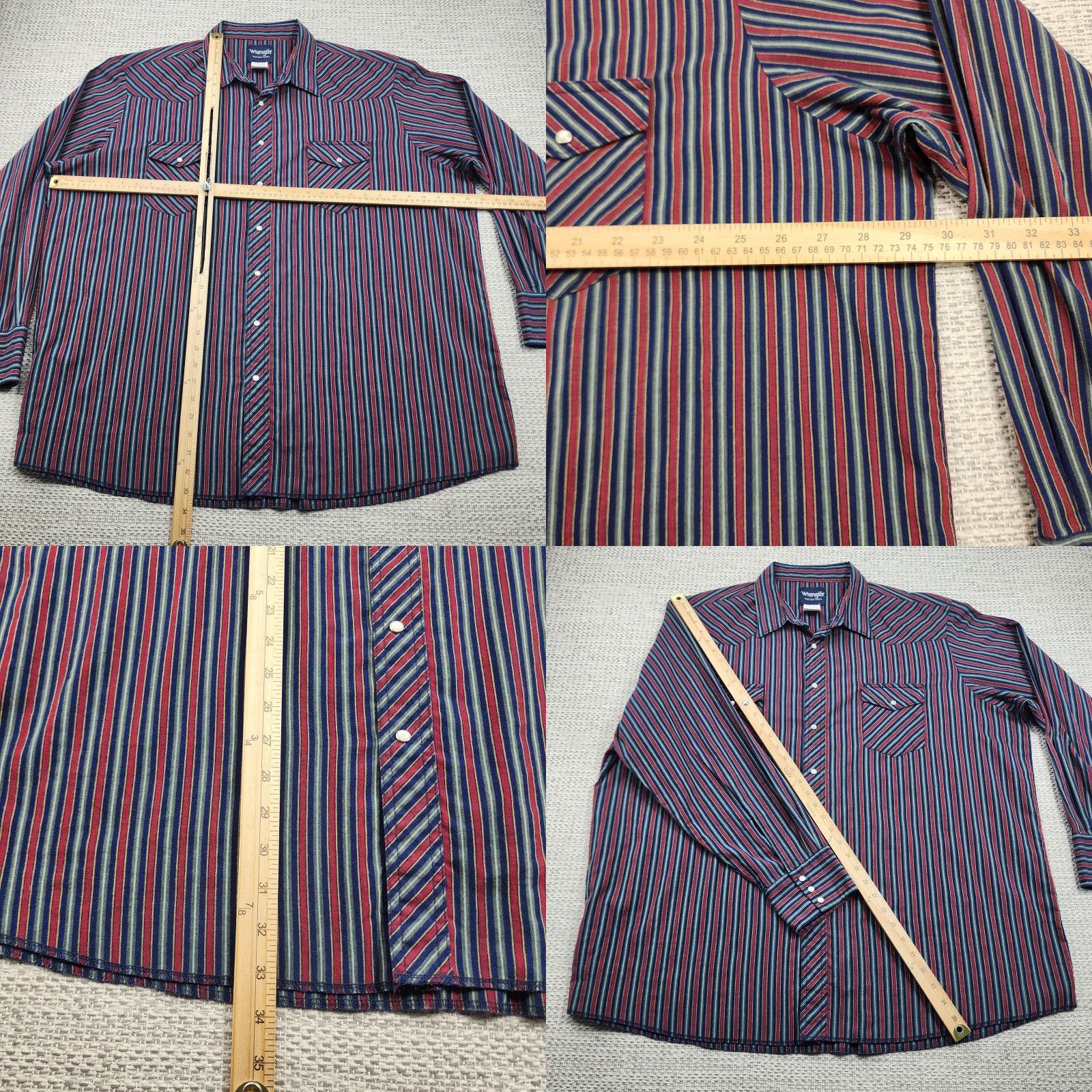 Wrangler VINTAGE Wrangler Western Shirt Mens 3XLT Blue Red Striped Pearl Snap Long Sleeve Yoke Shirt Size US XXL / EU 58 / 5 - 8 Thumbnail