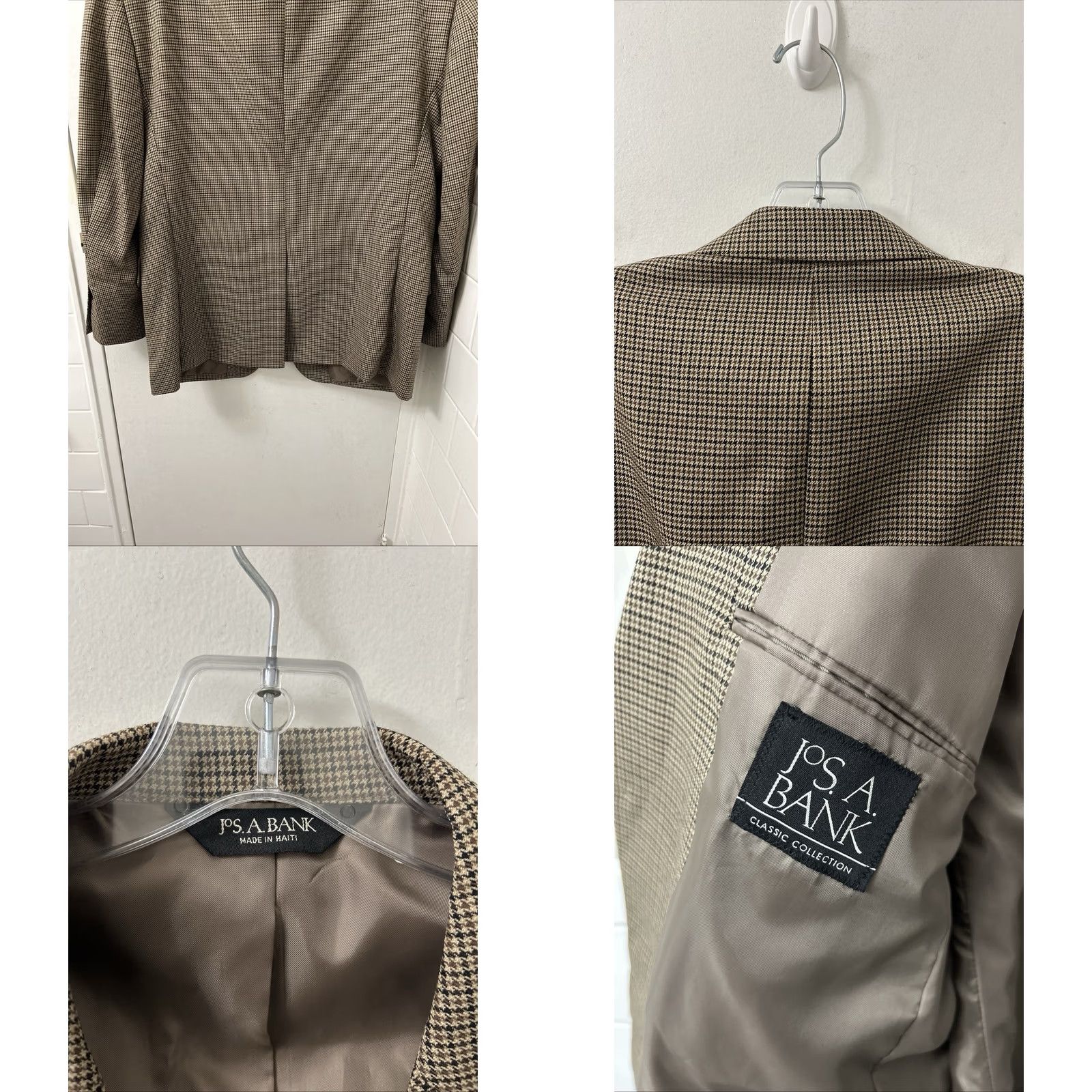 Jos. A. Bank Jos. A. Bank Classic Collection Blazer Mens 42S Brown Houndstooth 100% Wool Jacket Size 42R - 8 Thumbnail