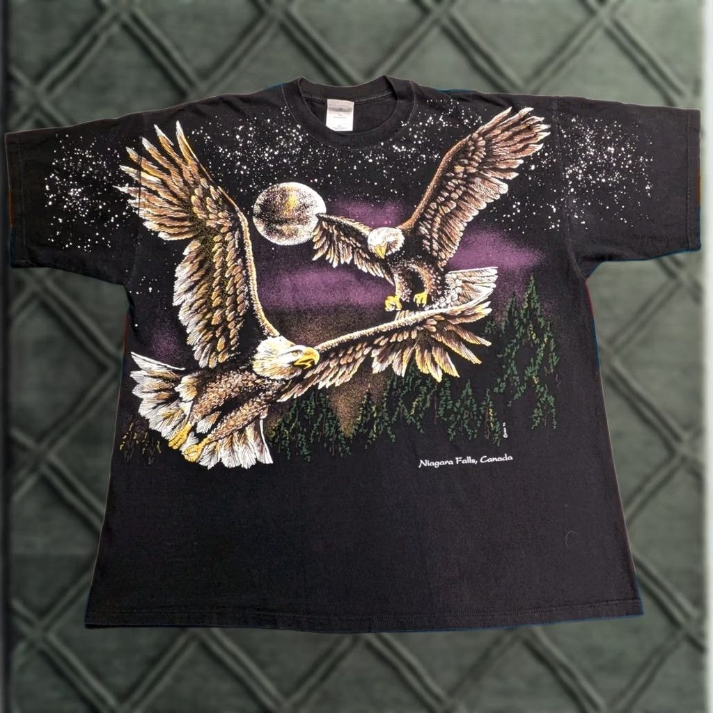 Gildan VINTAGE Eagle Shirt All Over Print 2XL 1995 Nigara Falls Canada Night Eagles AOP Size US XXL / EU 58 / 5 - 1 Thumbnail