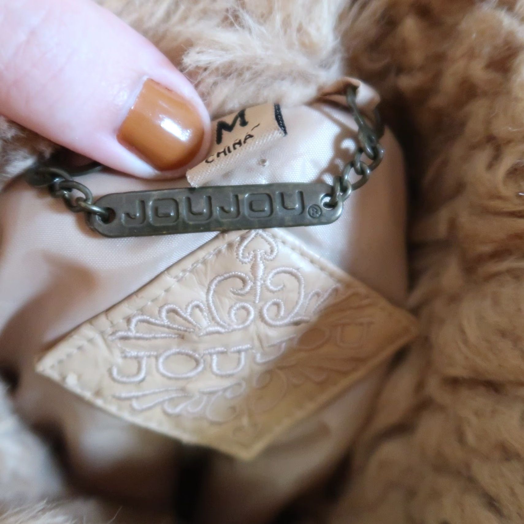 Vintage VINTAGE JouJou Tan Faux Fur Fluffy Bomber Jacket M Womens 90s Bohemian Zip Short Coat Casual 3/4 Sleeve - Length 20" Size M / US 6-8 / IT 42-44 - 5 Thumbnail
