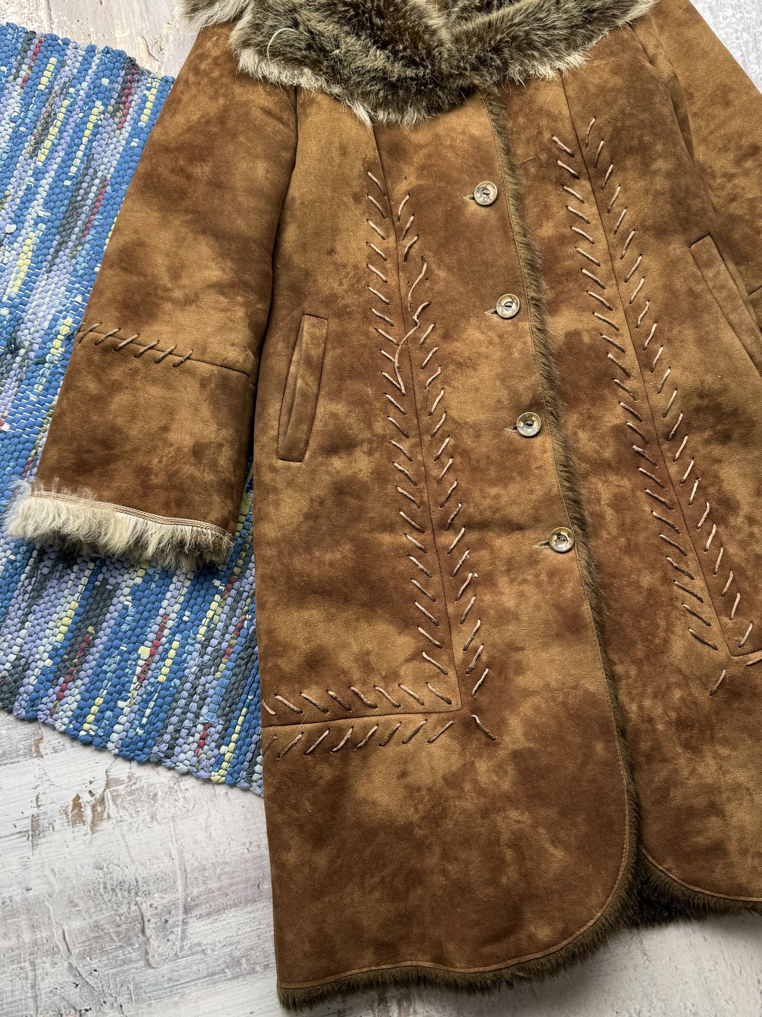 Vintage Vintage Faux Sheepskin Faded Coat A414(484)D15 Size L / US 10 / IT 46 - 4 Thumbnail