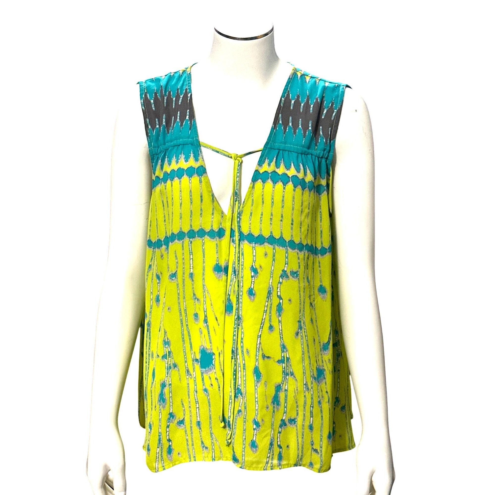 Other CCC Electric Lime Green Print Tank Tie Front Abstract Boho B Size M / US 6-8 / IT 42-44 - 1 Thumbnail