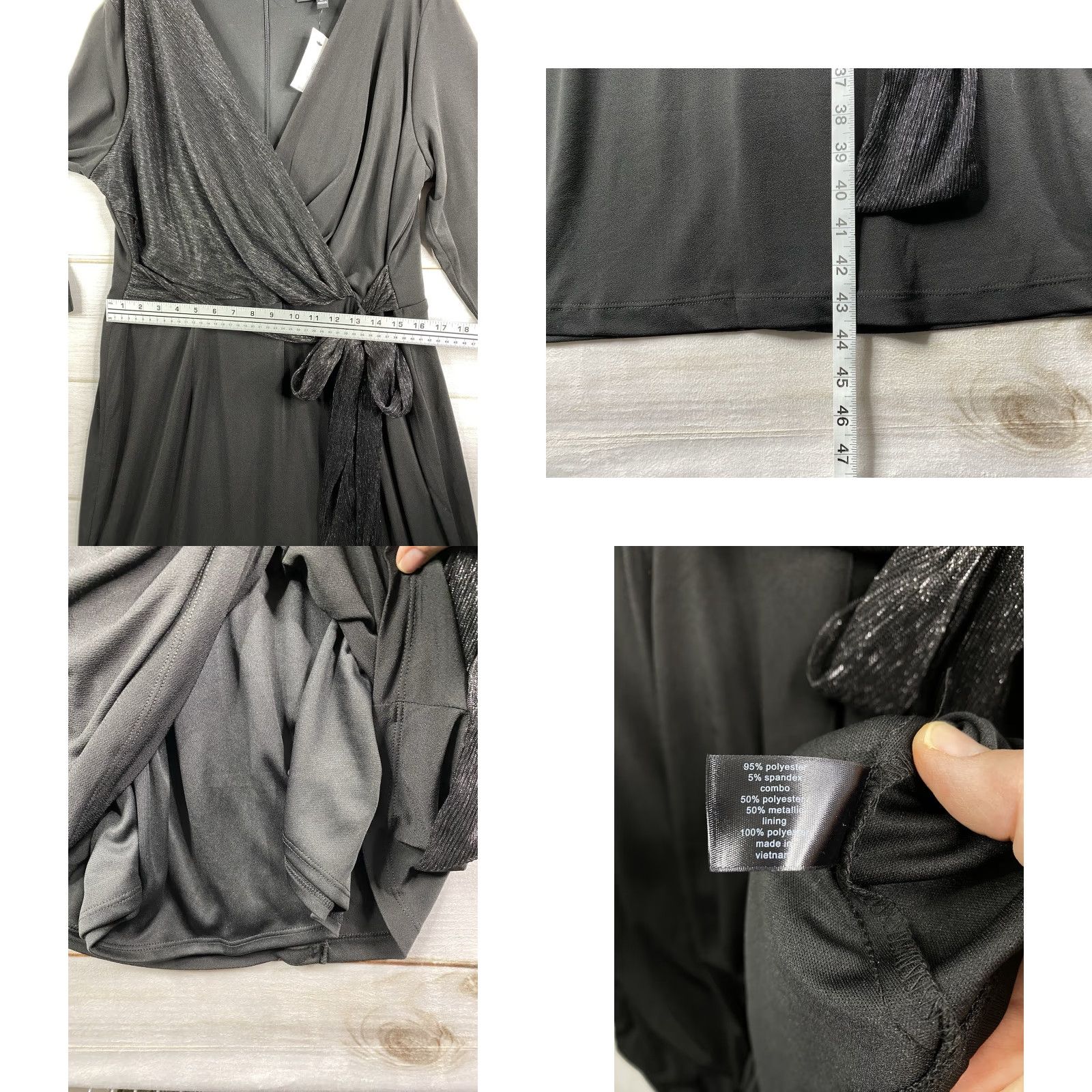 Vintage Lane Bryant Dress Womens 18 Black Faux Wrap Sparkly Party 3/4 Sleeve Stretch NWT Size XXL / US 16-18 / IT 52-54 - 8 Thumbnail