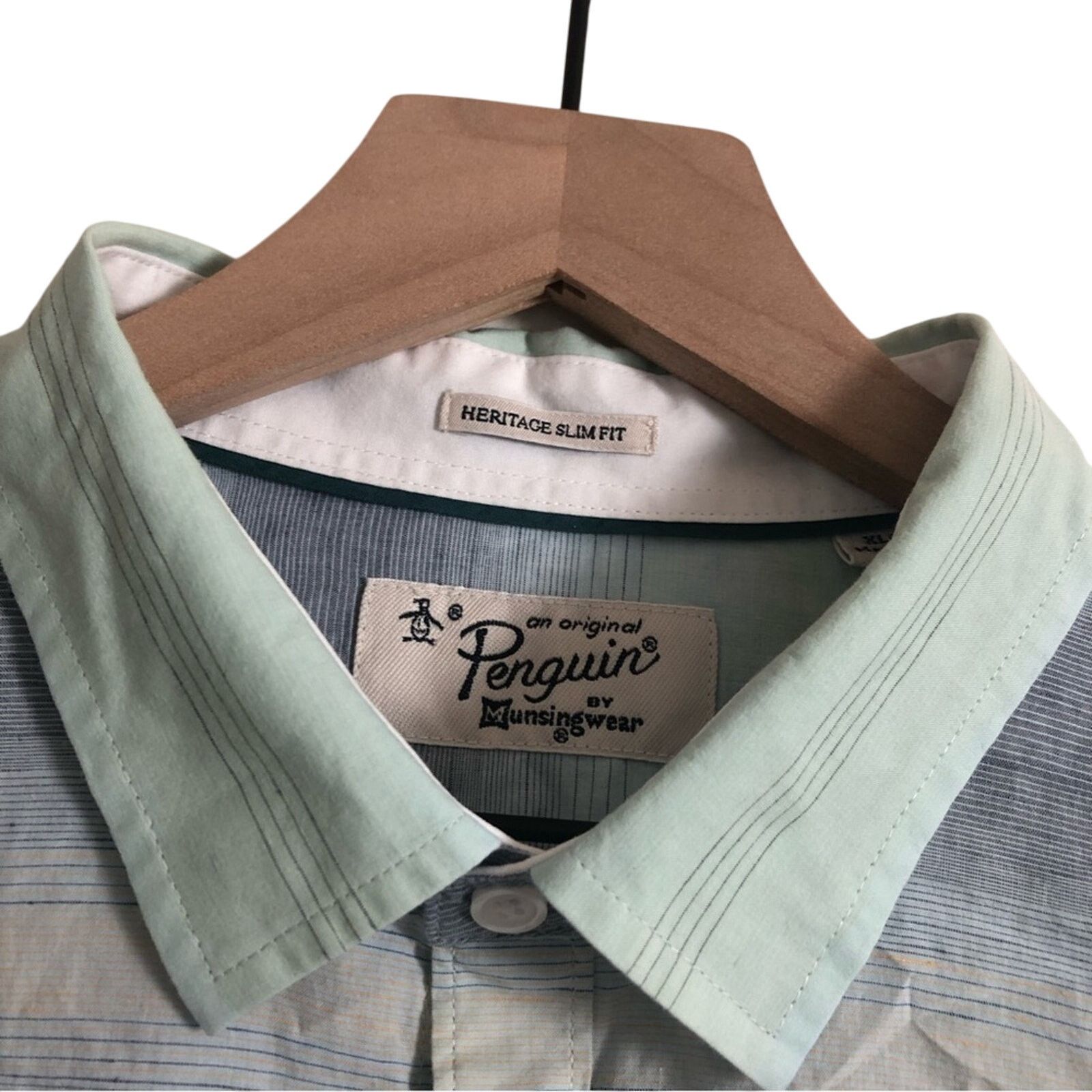 Original Penguin Original Penguin Heritage Slim Fit Blue Button Down Shirt Size US XL / EU 56 / 4 - 4 Thumbnail