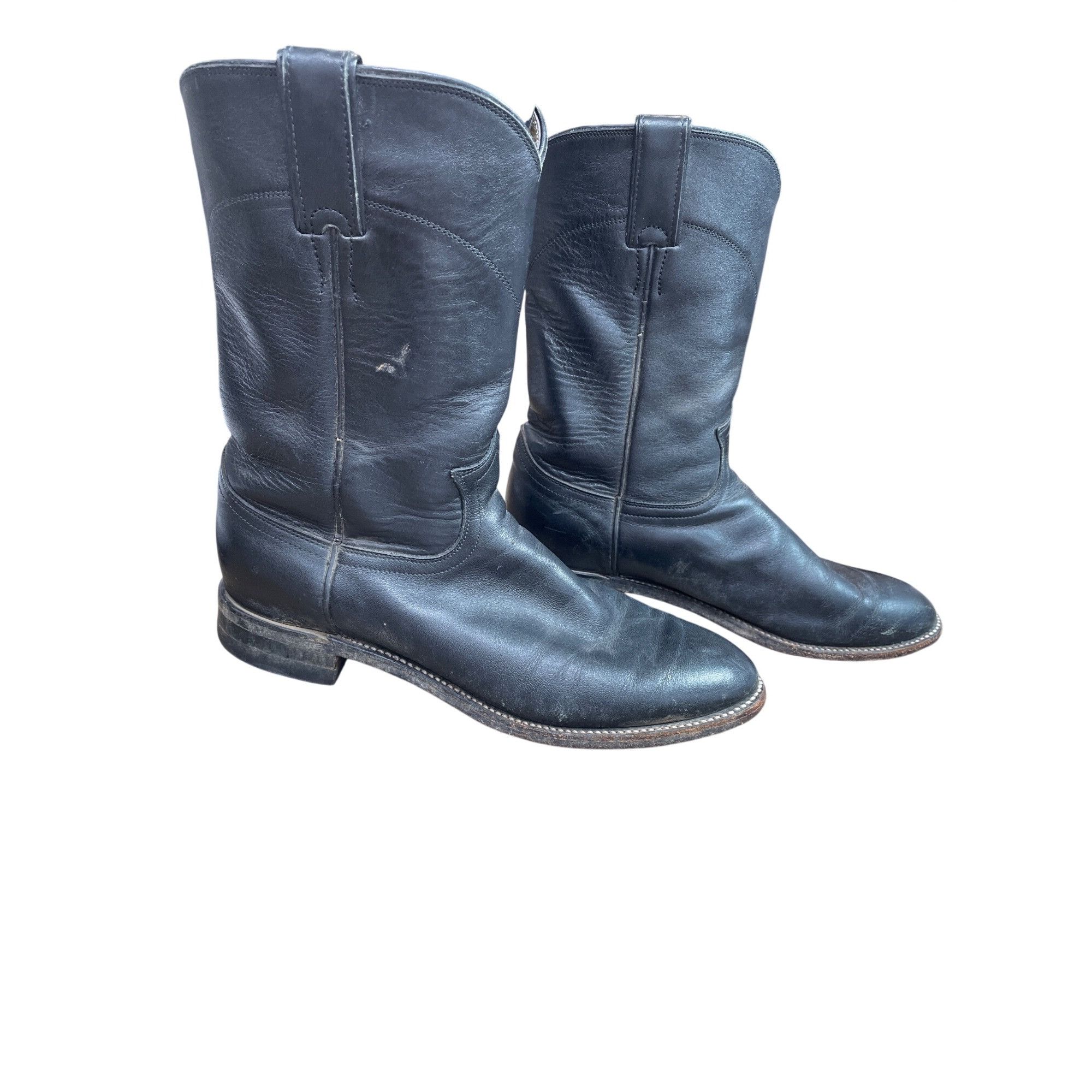 Justin Justin Boots Mens Black Leather Mid Calf Western Boots Sz 7. Size US 7.5 / EU 40-41 - 3 Thumbnail