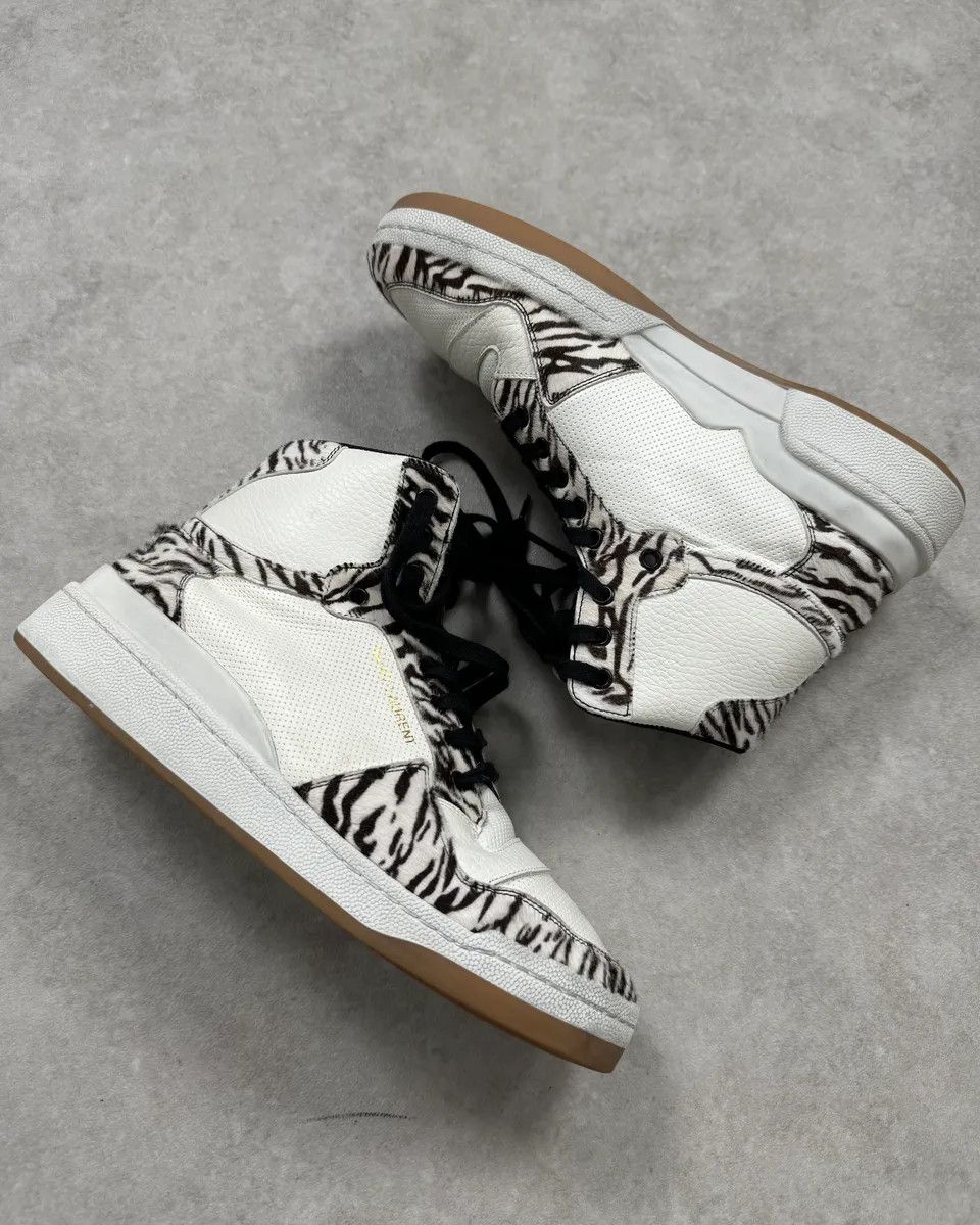 Saint Laurent Paris FW2023 Saint Laurent Zebra Fur White Leather High Sneakers Size US 9 / EU 42 - 4 Thumbnail