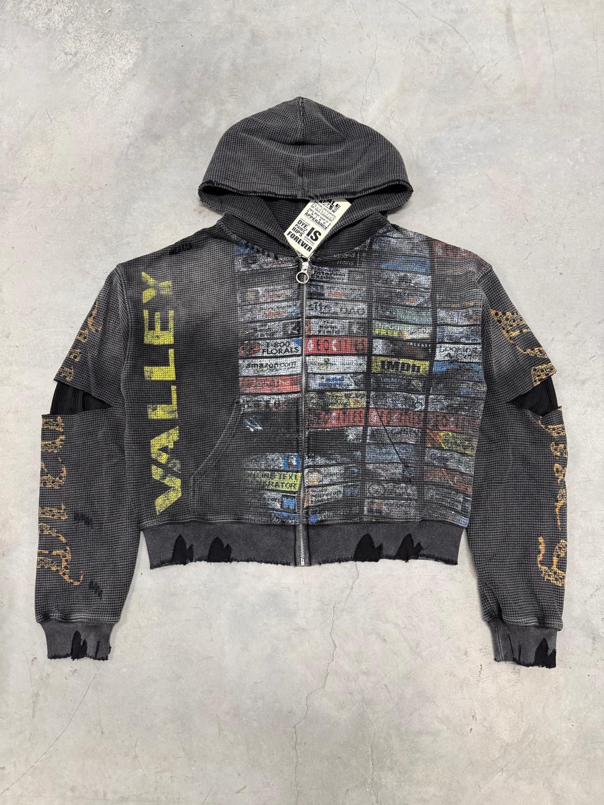 Vale Forever Valley Black Glitch Waffle Knit Zip Up Hoodie