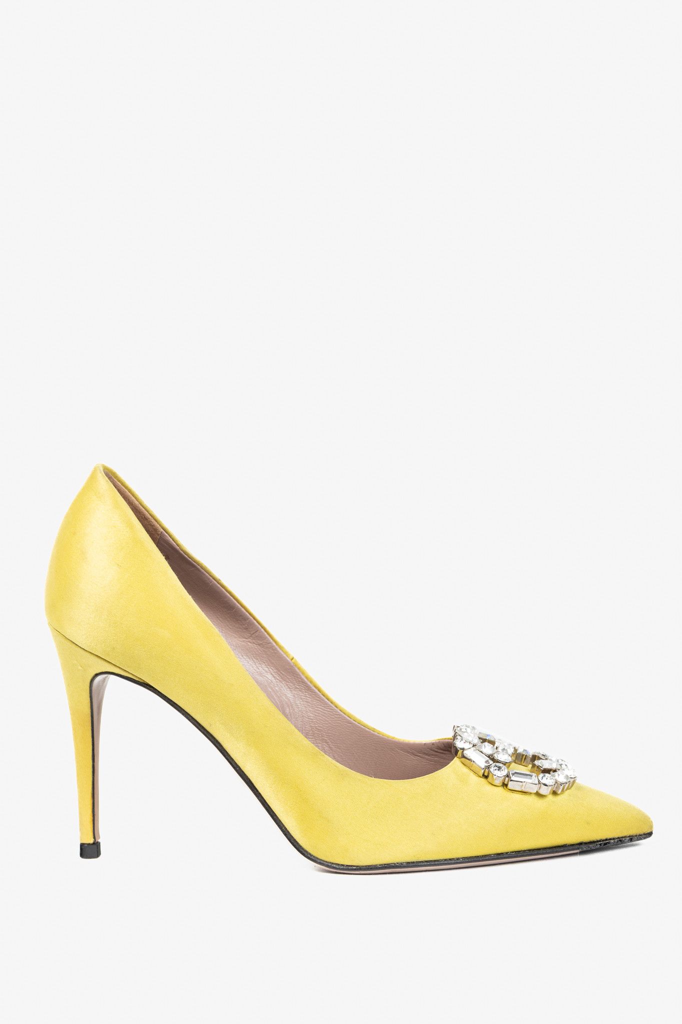 Gucci Gucci Yellow Raso Seta Crystal-GG Pointed-Toe Pumps Size US 4 / IT 34 - 1 Thumbnail